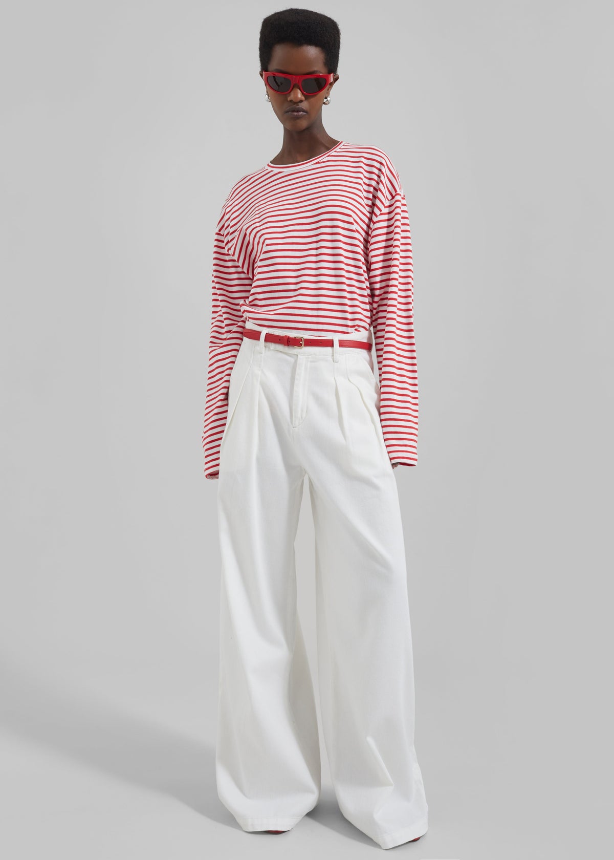 Nolan Pleated Denim Trousers - White - 7