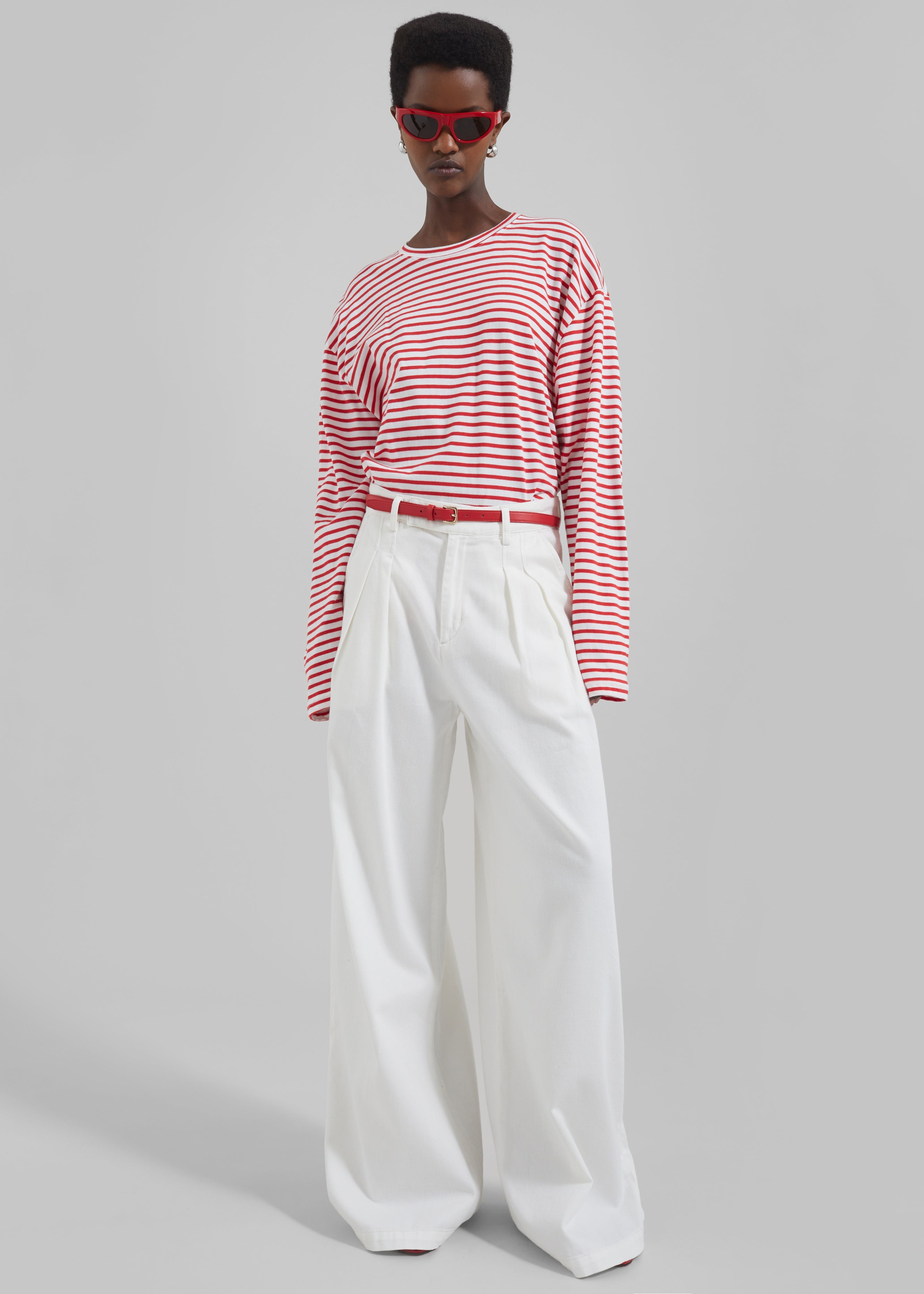 Nolan Pleated Denim Trousers - White - 7