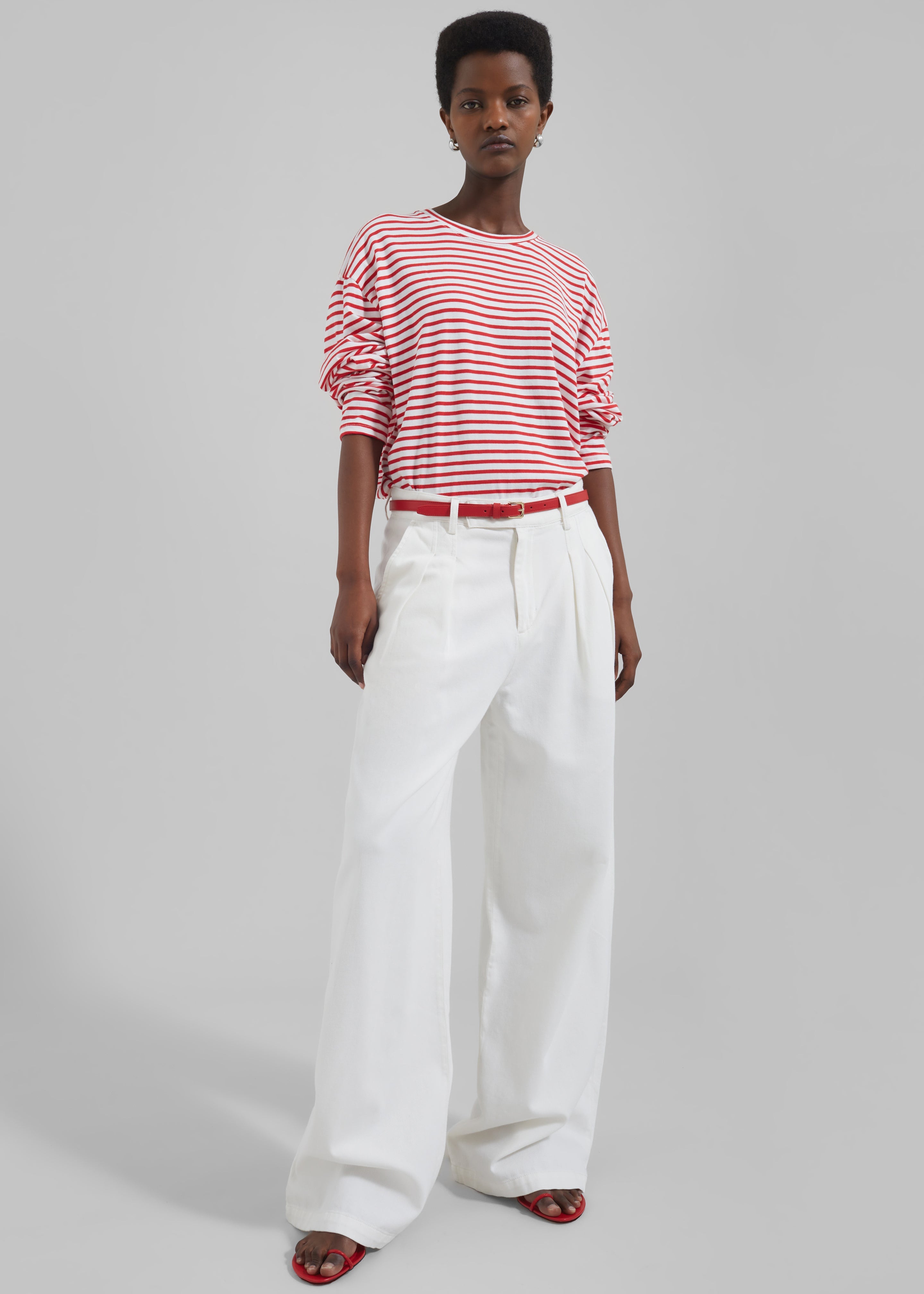 Nolan Pleated Denim Trousers - White - 1