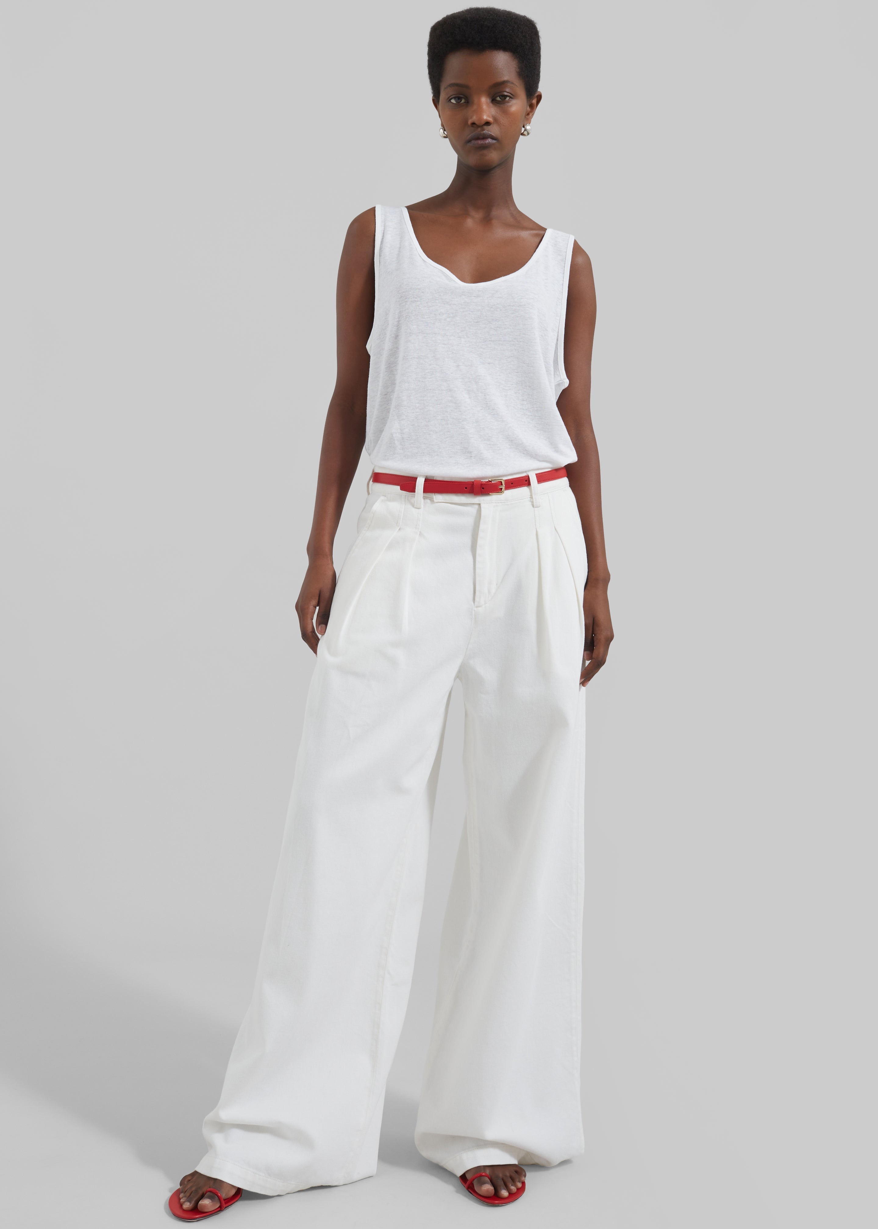 Nolan Pleated Denim Trousers - White - 5