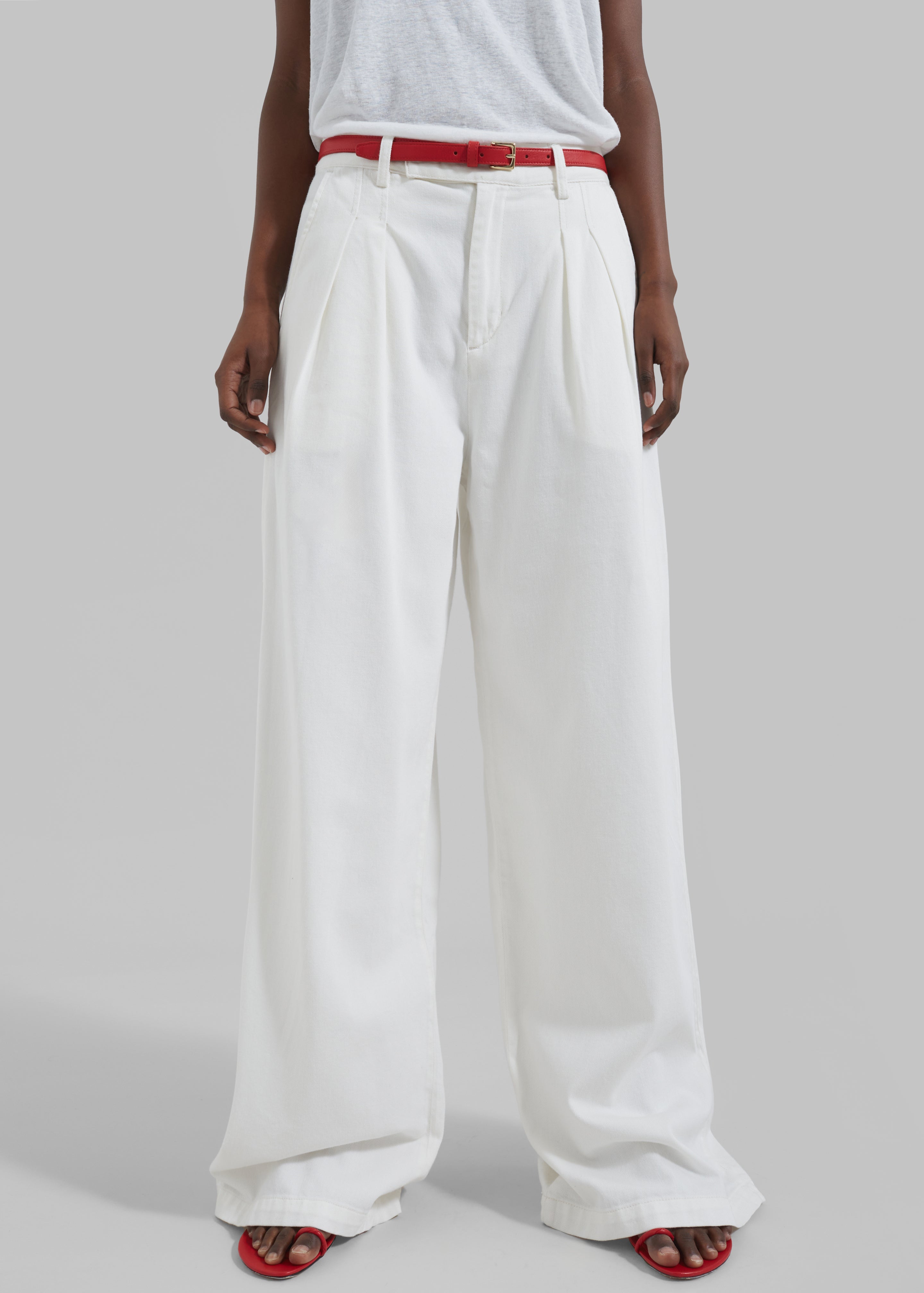 Nolan Pleated Denim Trousers - White - 2