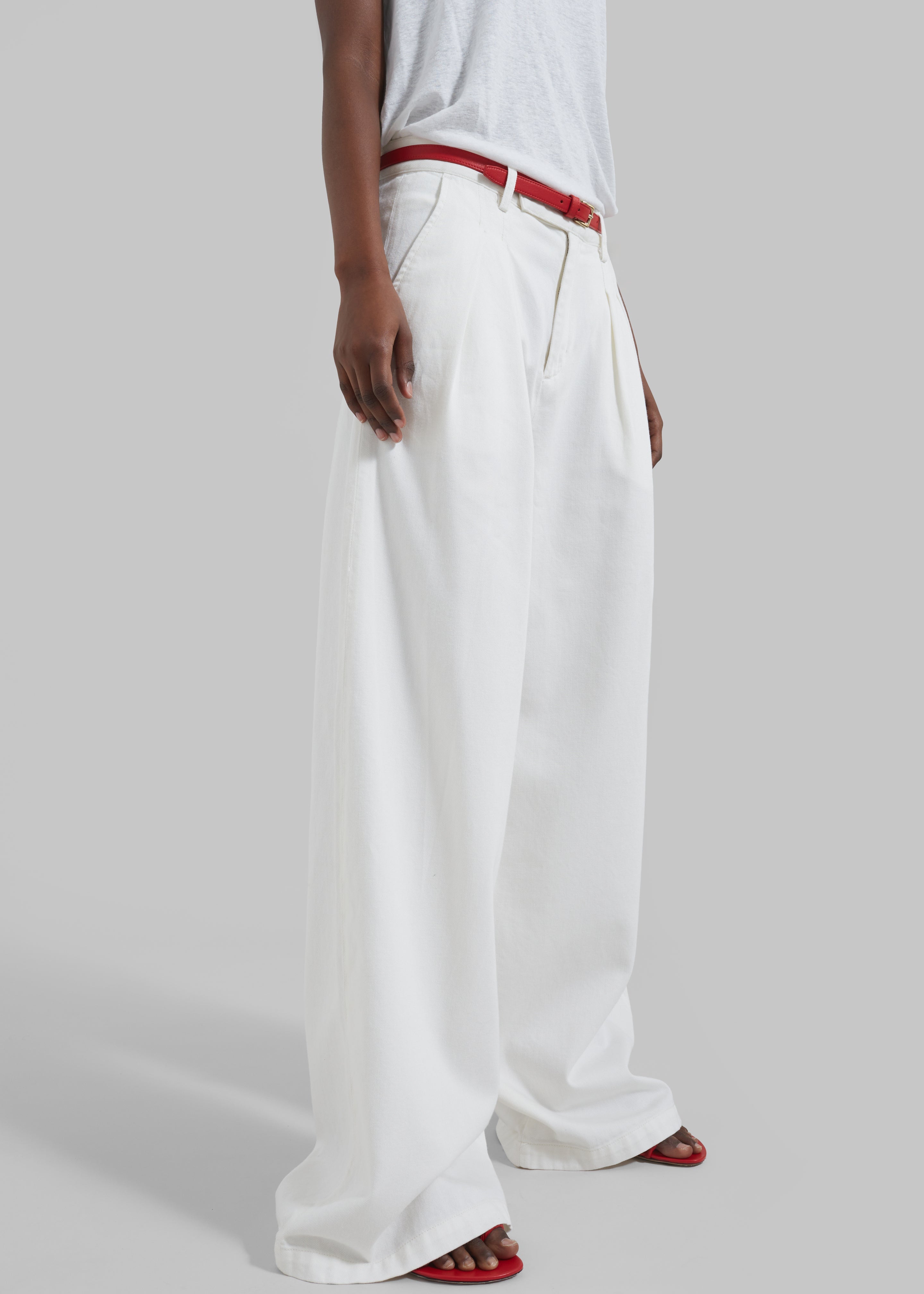 Nolan Pleated Denim Trousers - White - 4
