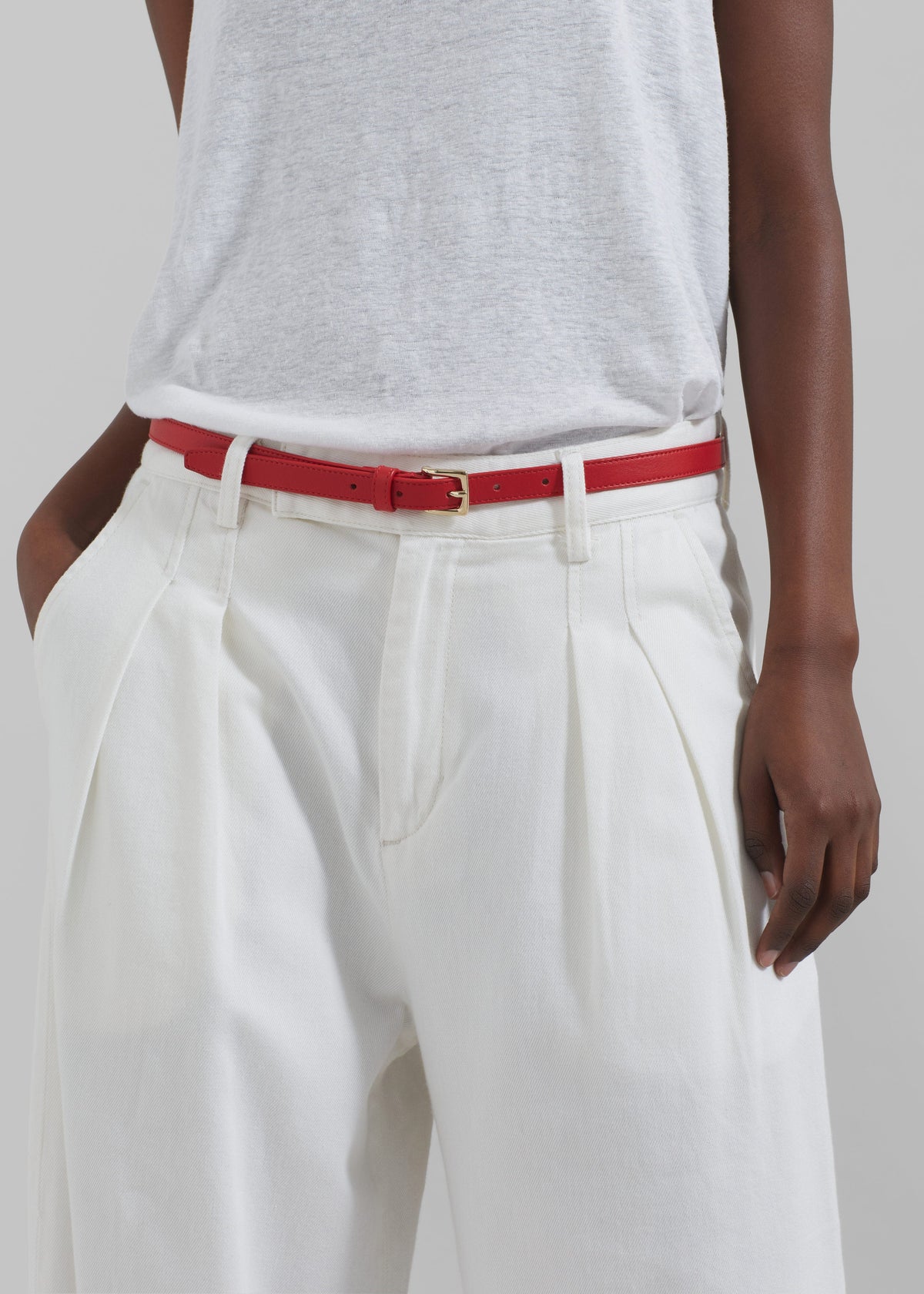 Nolan Pleated Denim Trousers - White - 3