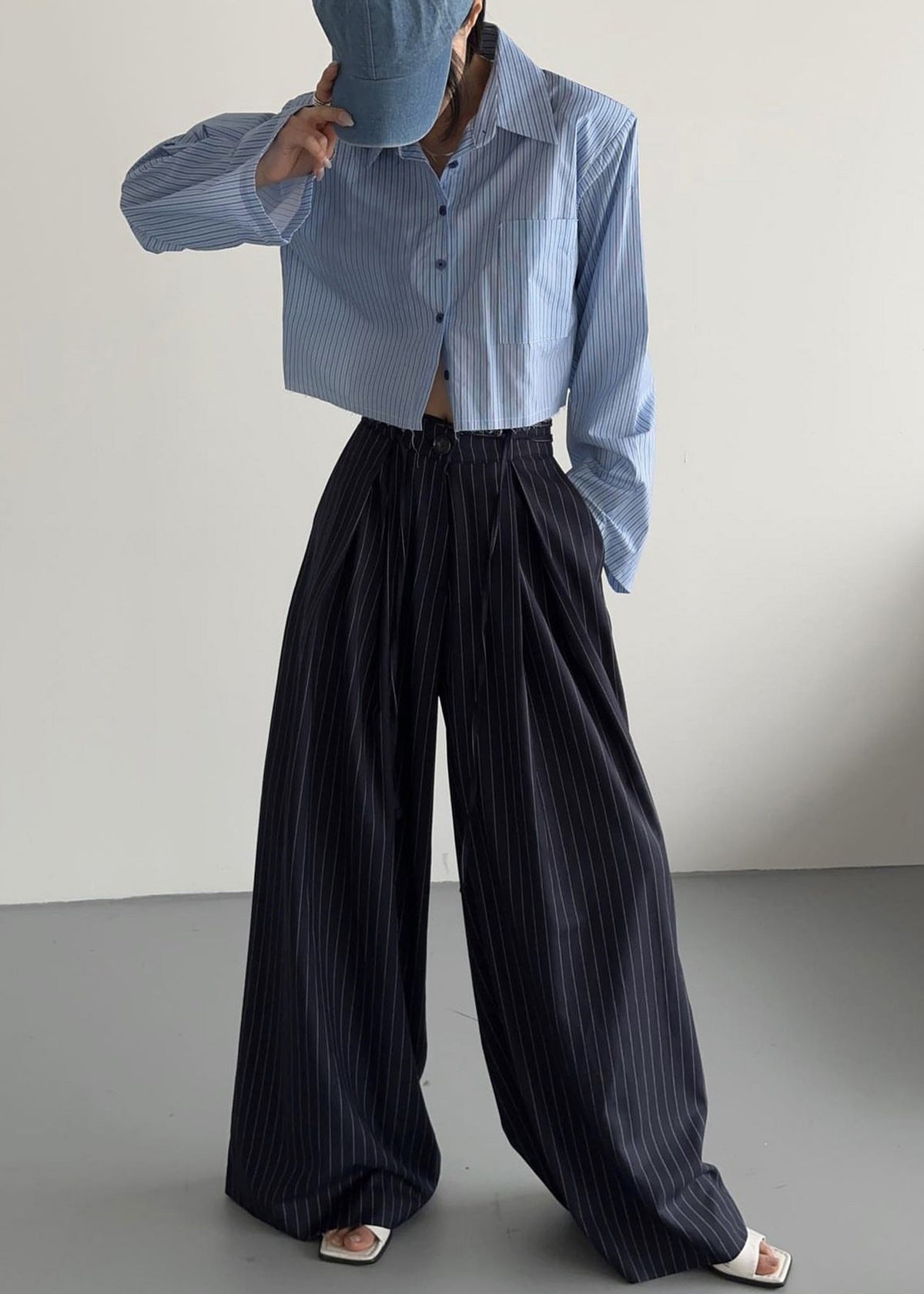 Noor Wide Pants - Navy Pinstripe - 1