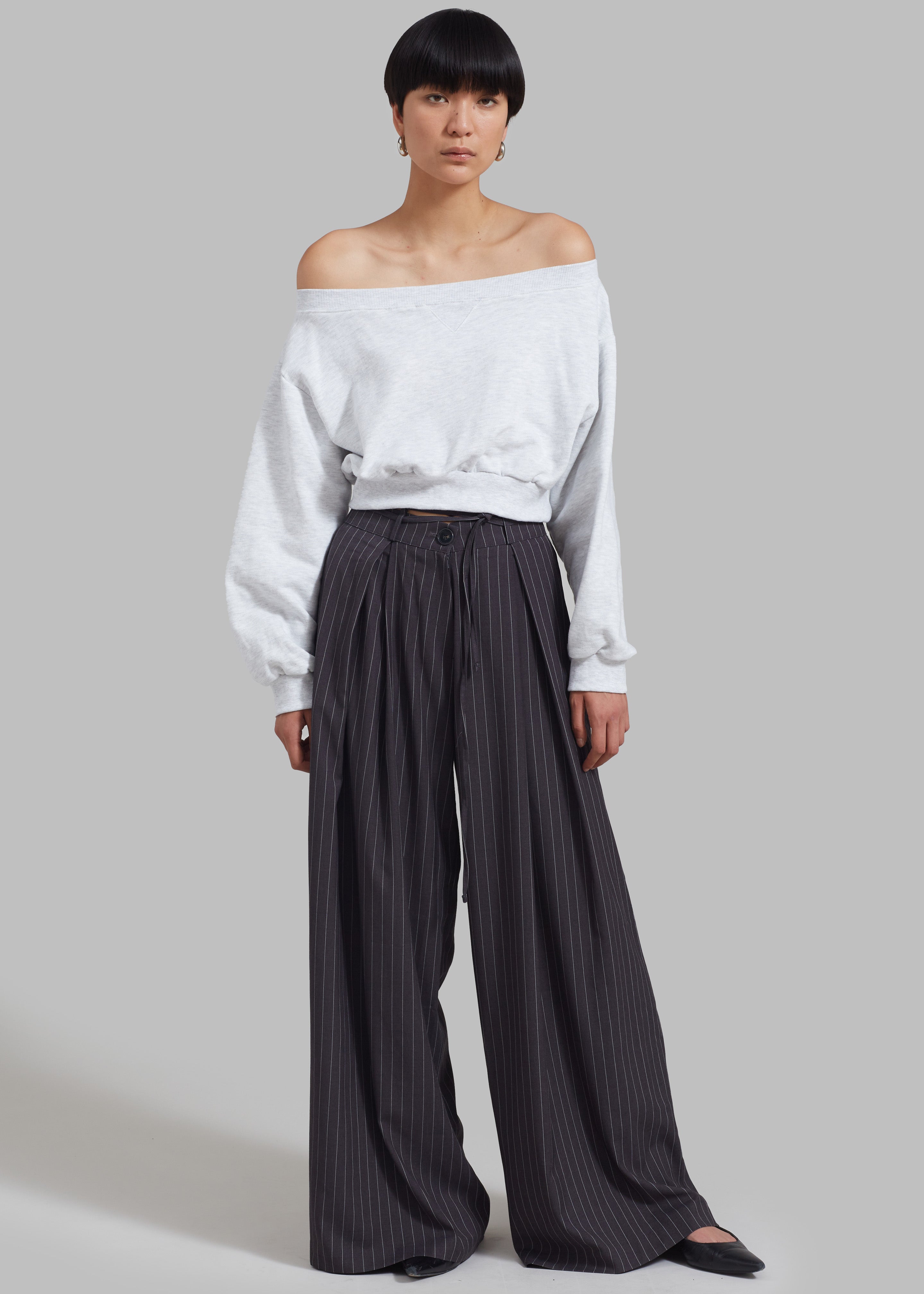 Noor Wide Pants - Grey Pinstripe - 2