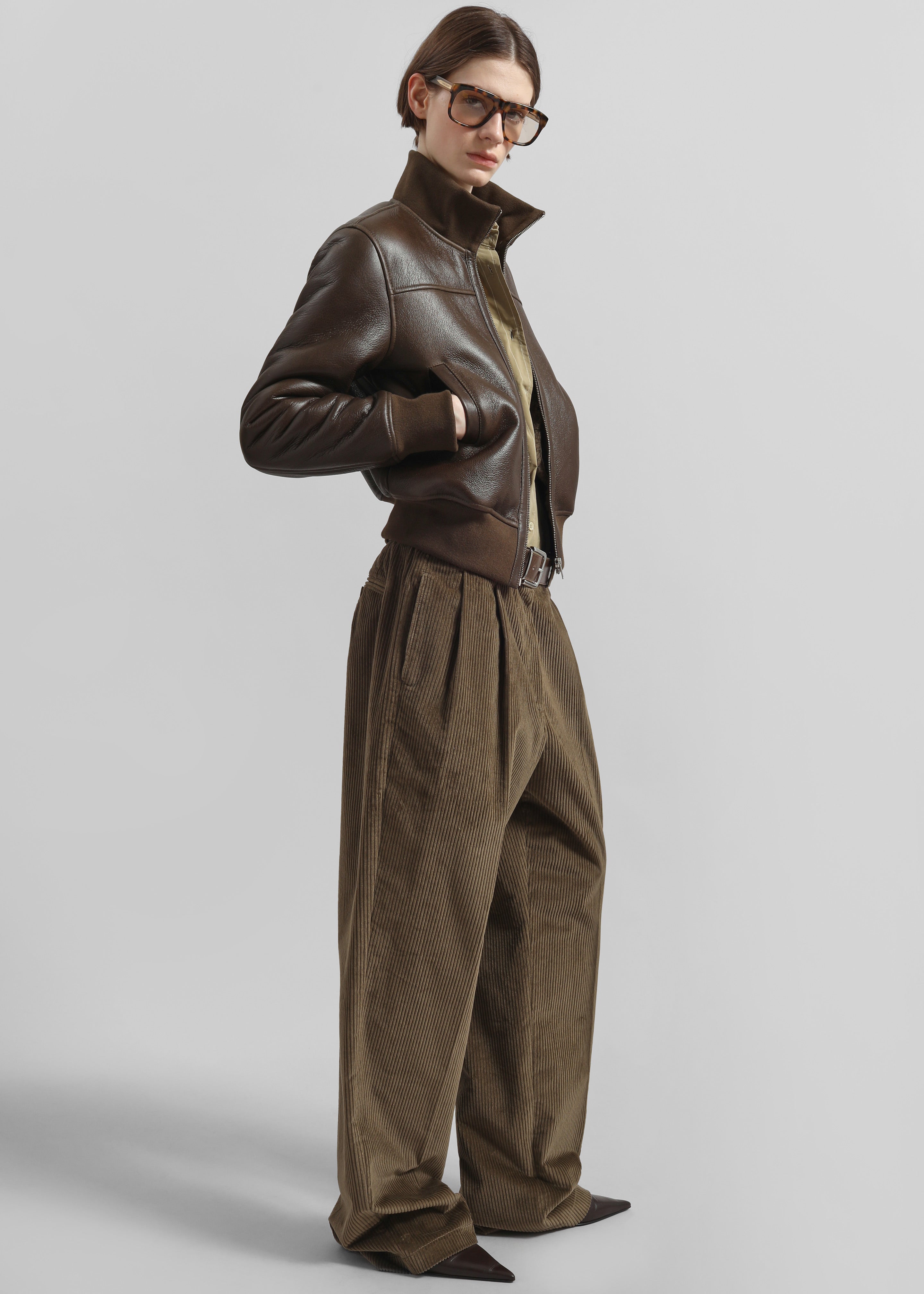Norstrand Pleated Corduroy Trousers - Olive - 1
