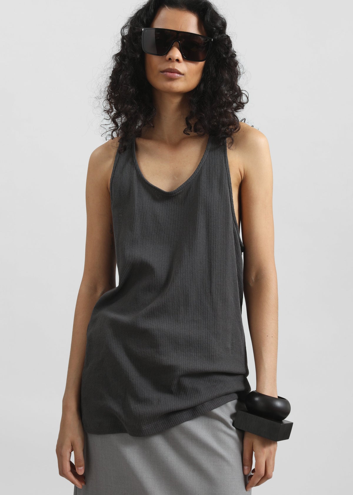 Nox Ribbed Tank Top - Storm Grey - 1
