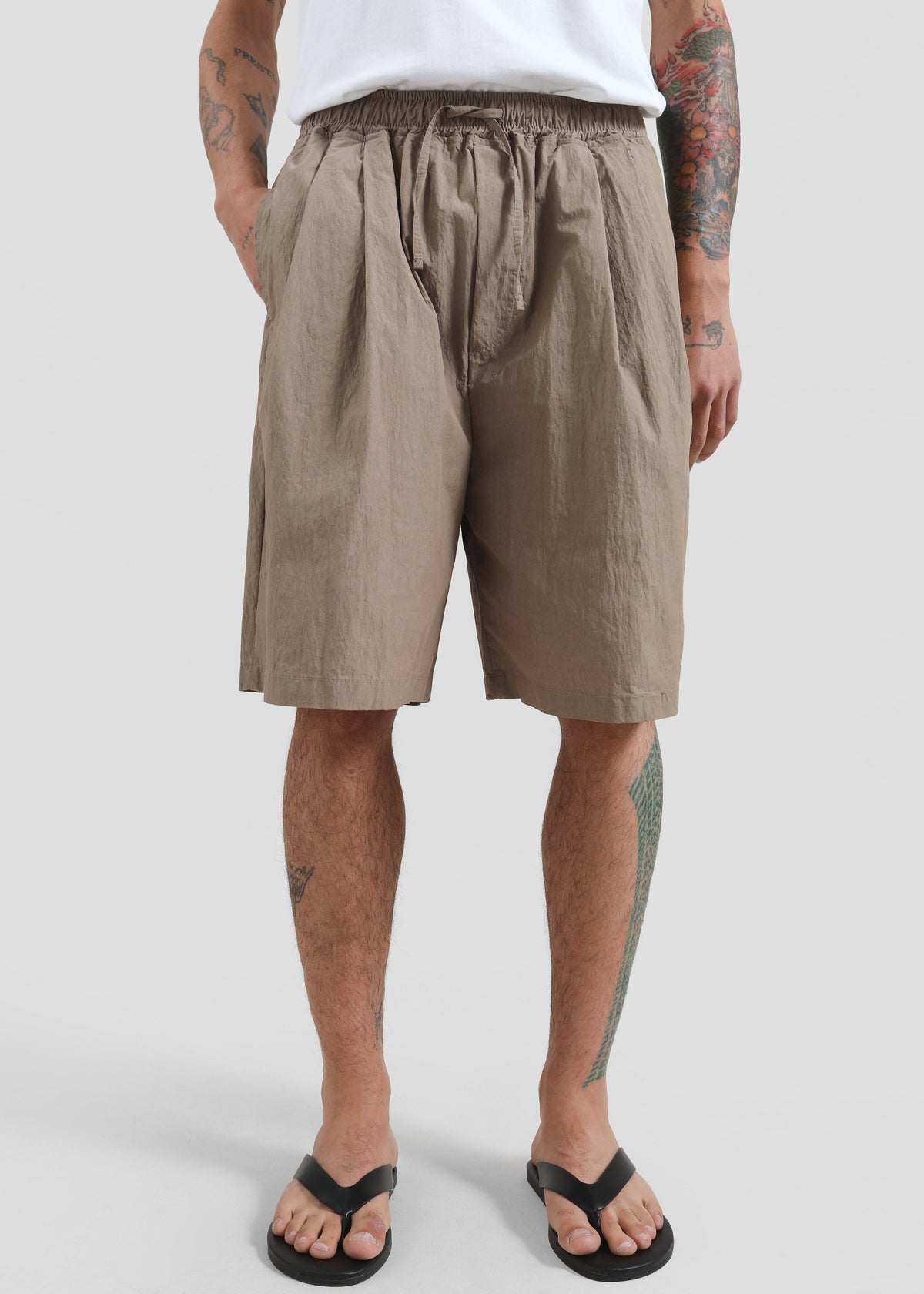 Ohio Crinkled Poplin Shorts - Taupe - 1