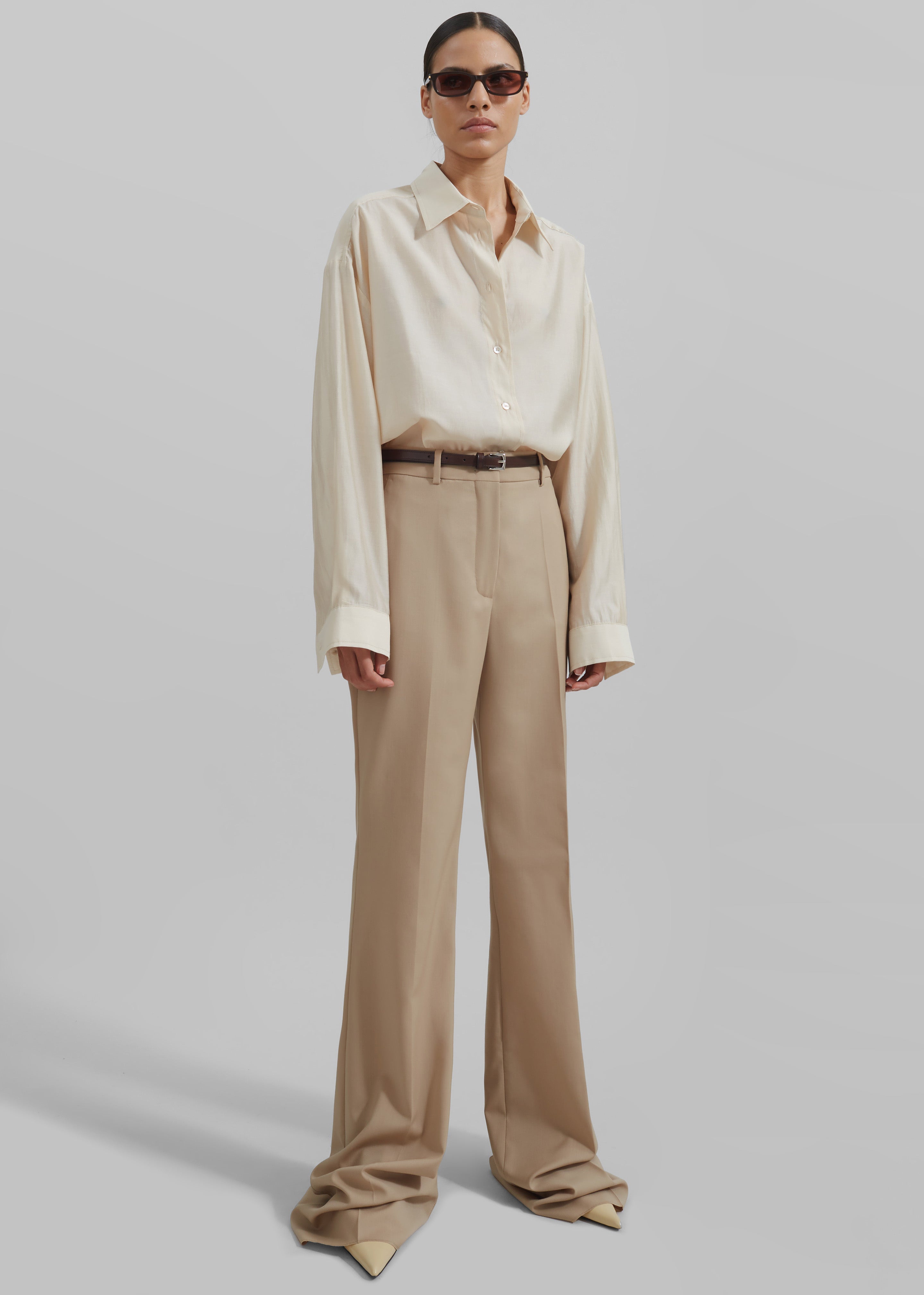 Ola Semi-Sheer Button Up Shirt - Ivory - 6