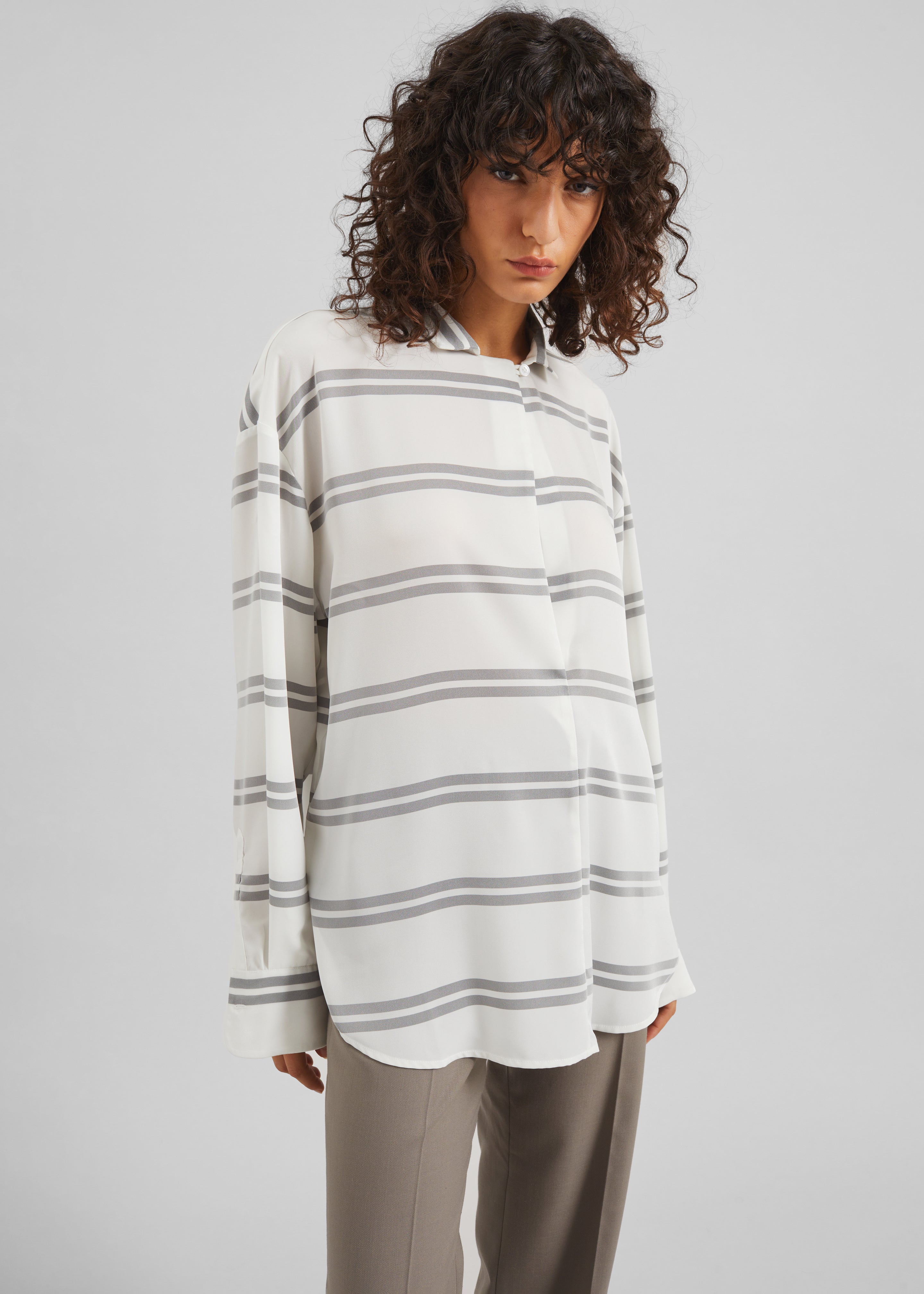 Oletta Blouse - White/Grey Stripe - 4