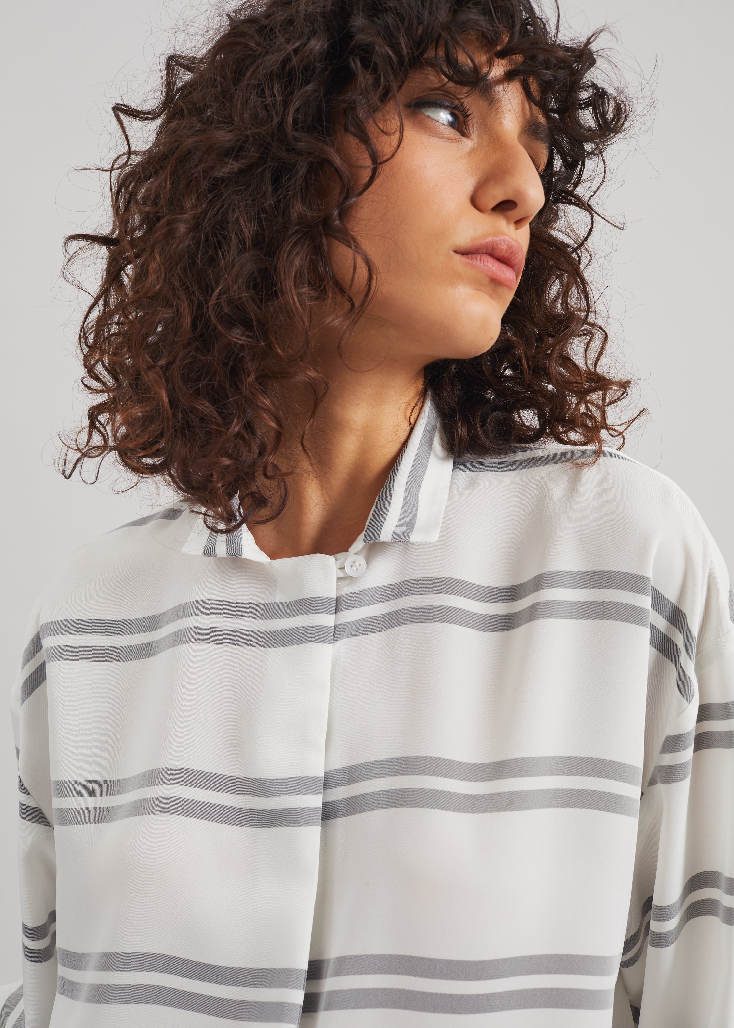 Oletta Blouse - White/Grey Stripe - 2