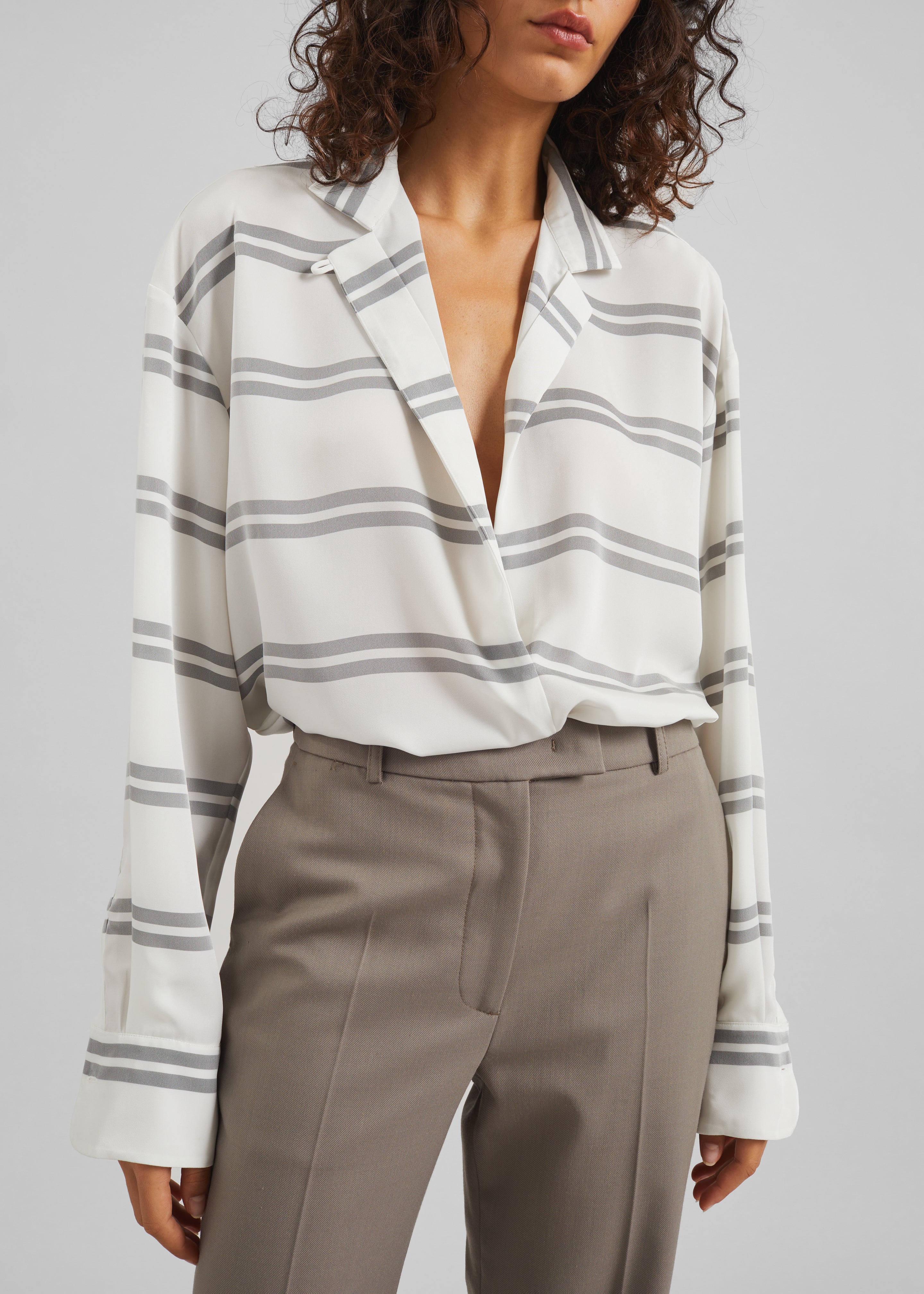 Oletta Blouse - White/Grey Stripe - 3