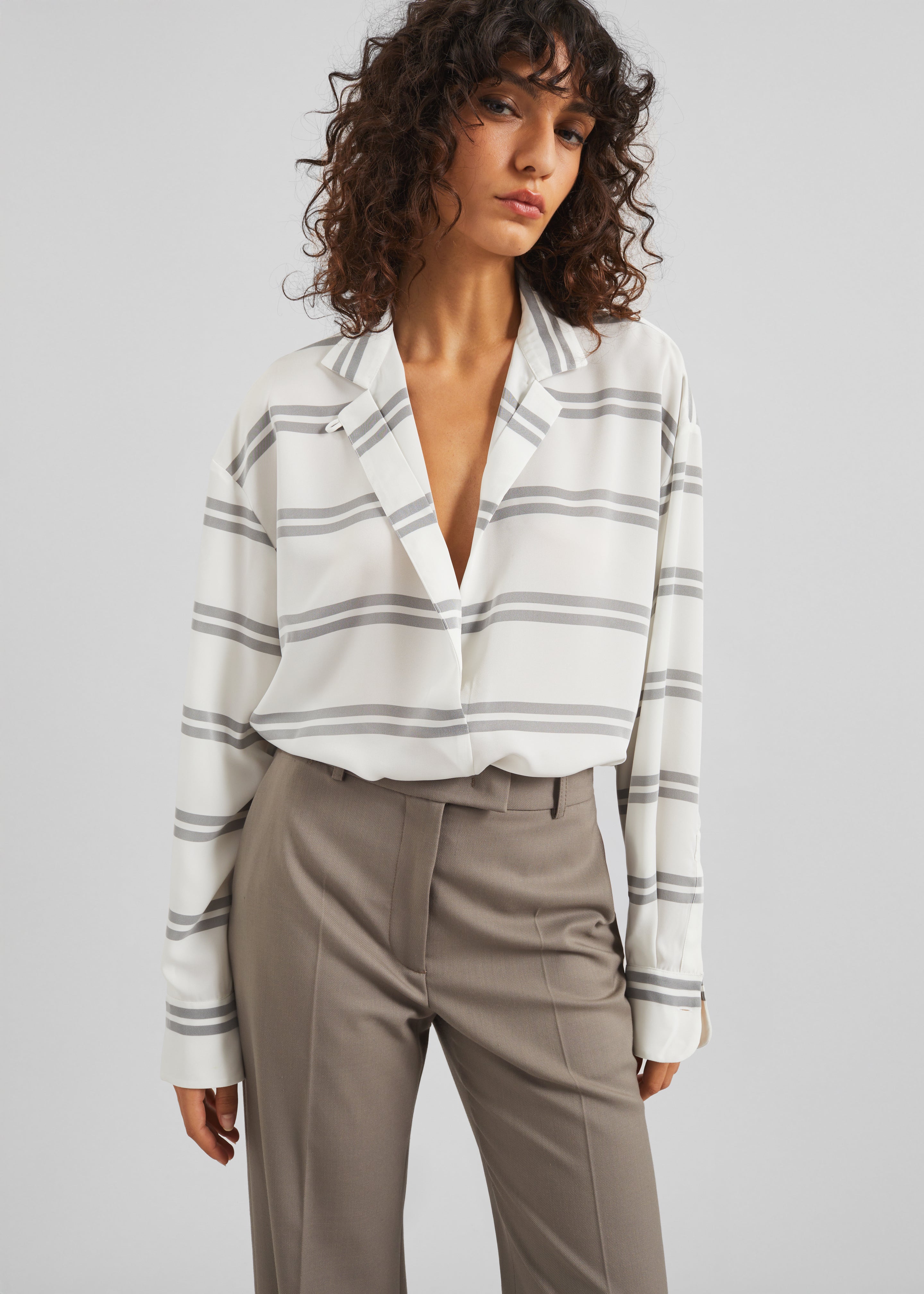 Oletta Blouse - White/Grey Stripe - 1