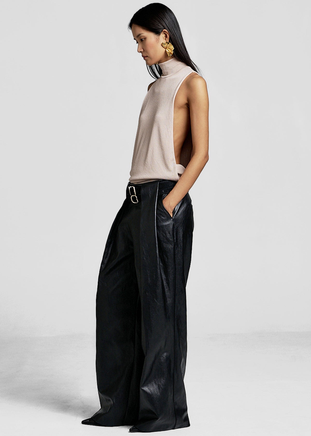 Olivet Faux Leather Trousers - Black - 4