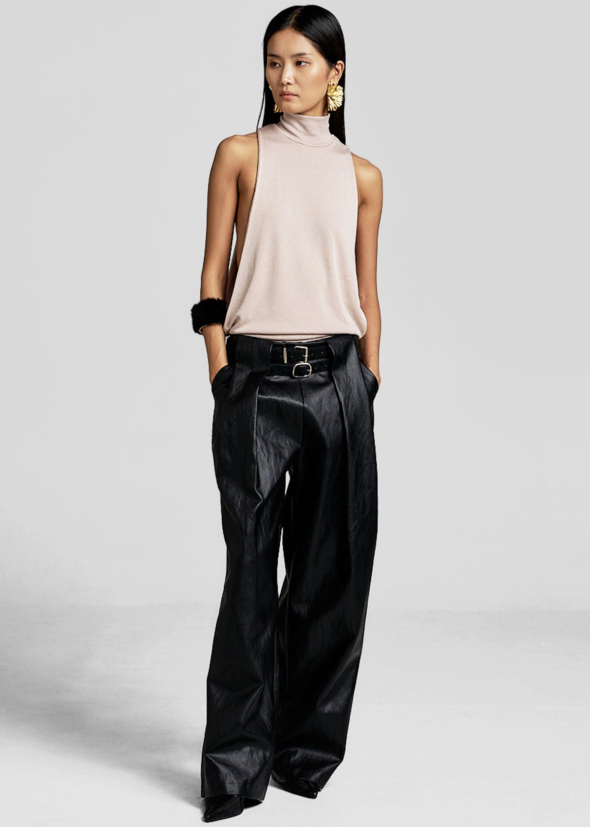 Olivet Faux Leather Trousers - Black - 7