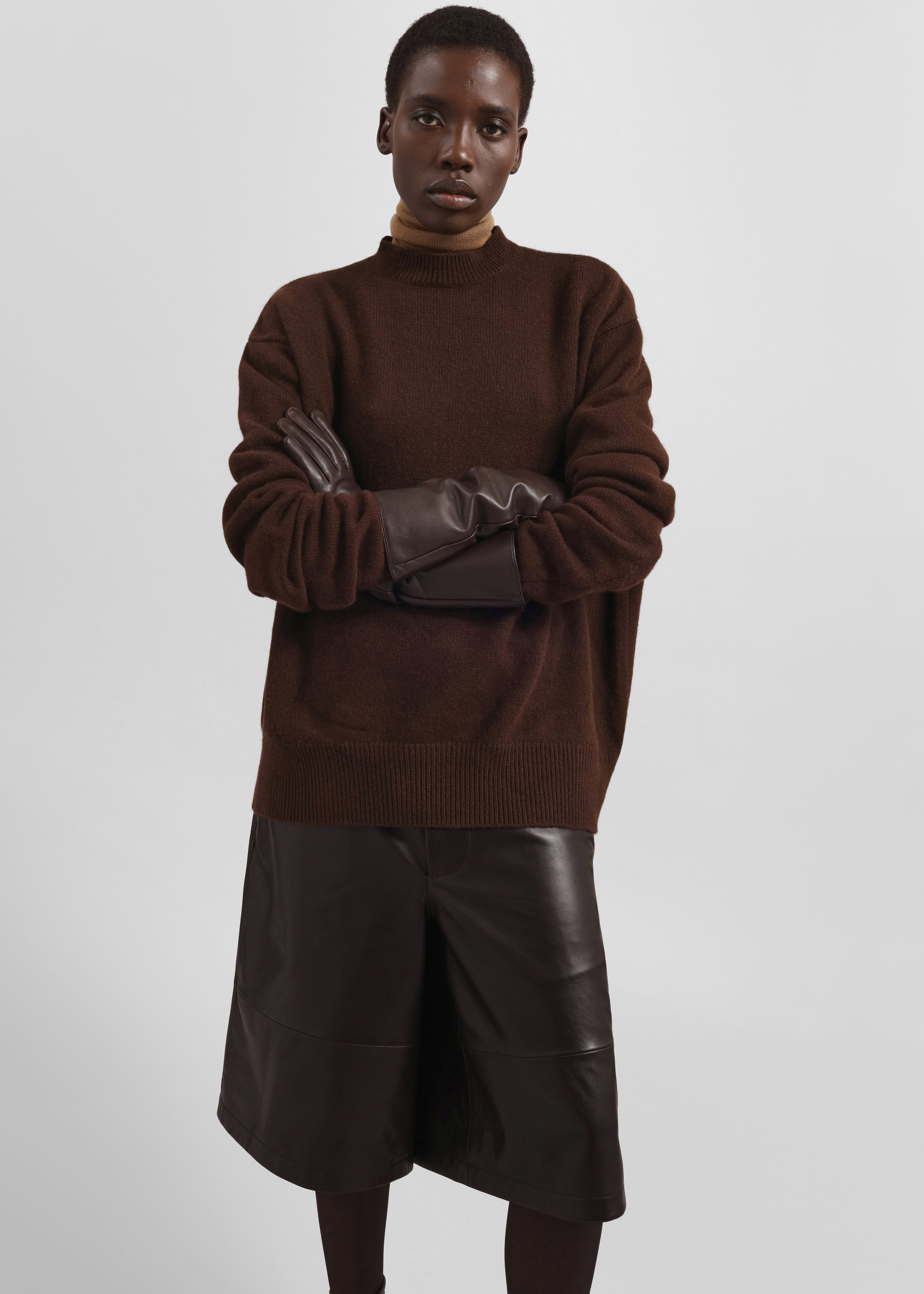 Olivia Leather Bermuda Shorts - Dark Brown - 7