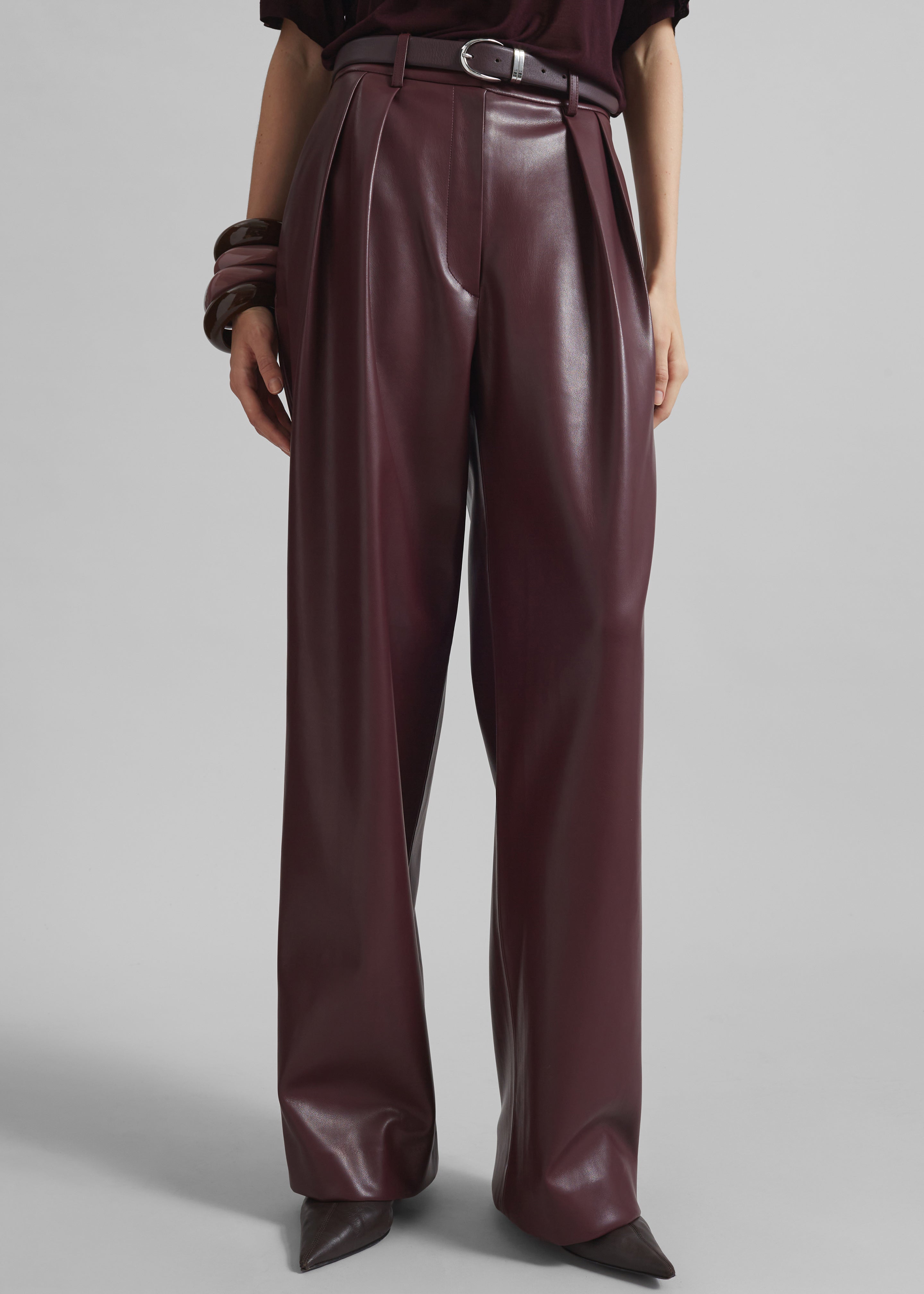 Ora Leather Belt - Plum/Silver - 7