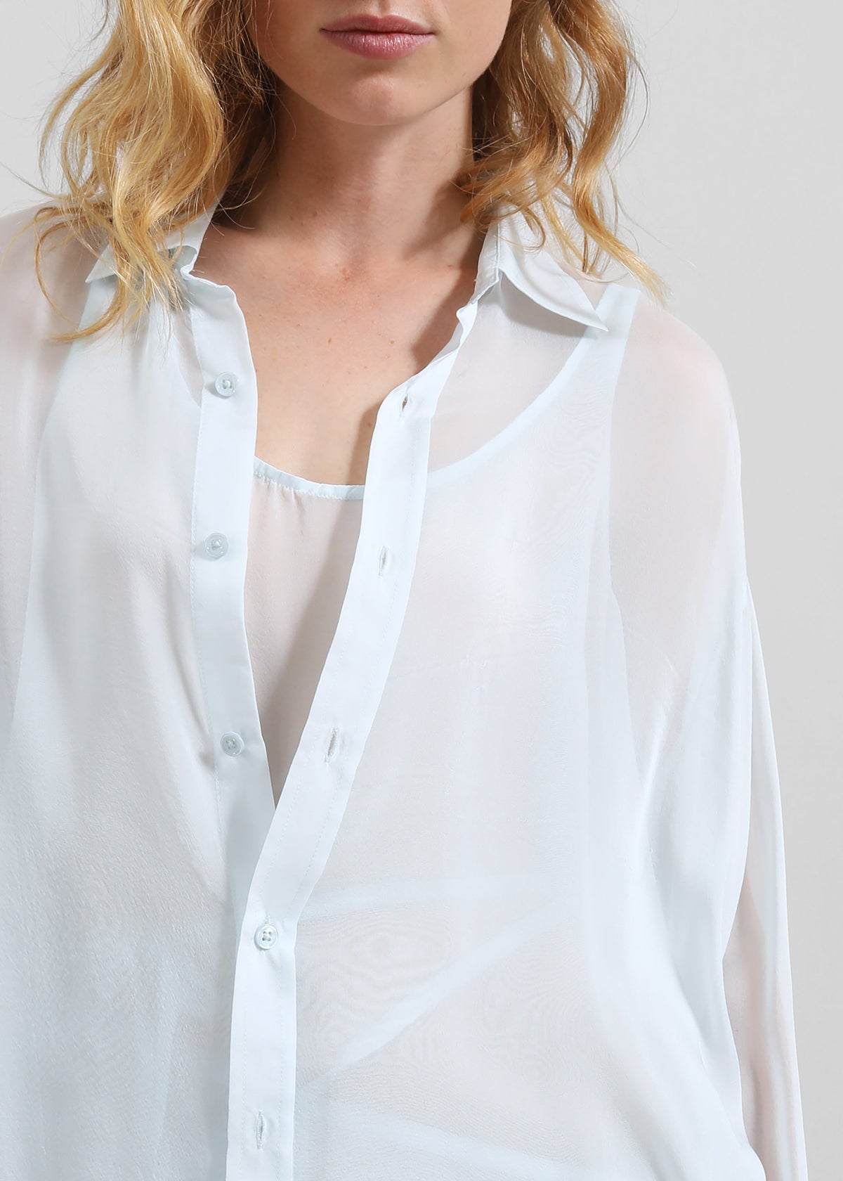 Oria Sheer Silk Chiffon Shirt - Pale Blue - 6