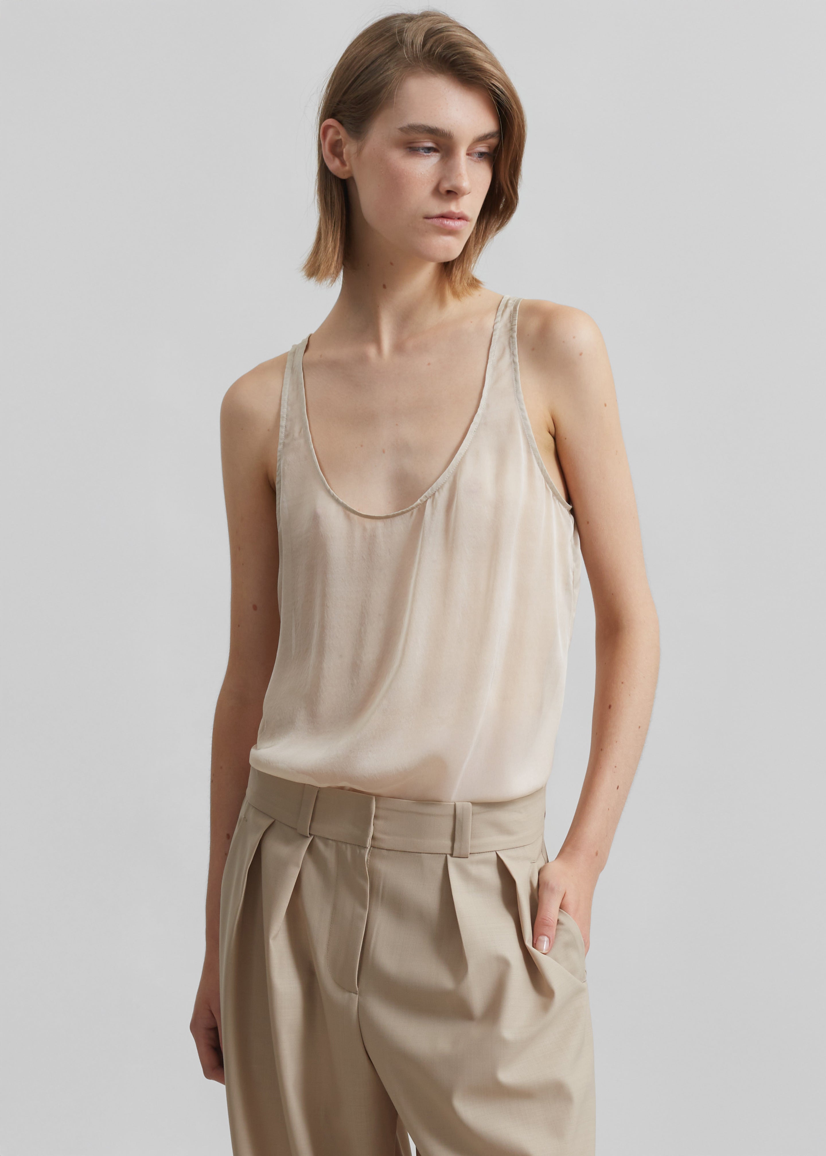 Oria Sheer Silk Chiffon Tank - Beige - 1