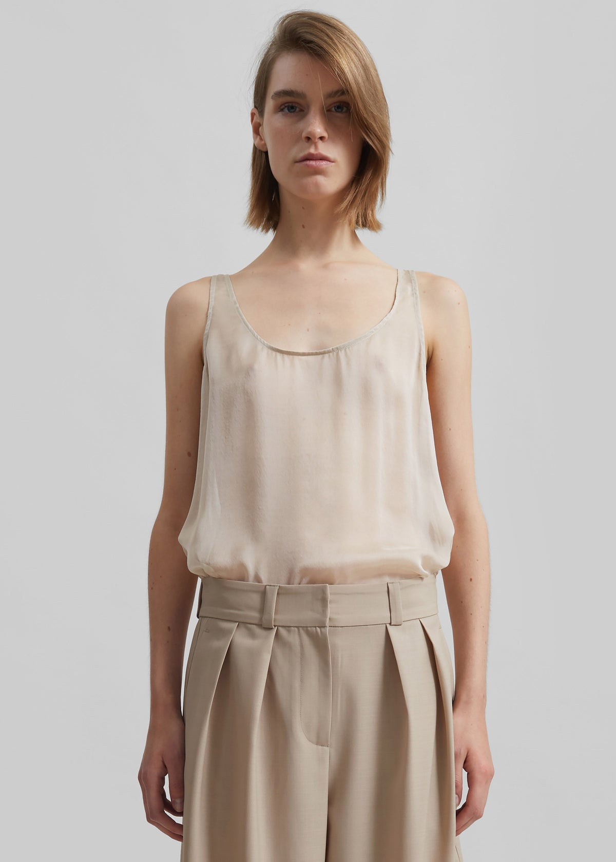 Oria Sheer Silk Chiffon Tank - Beige - 3