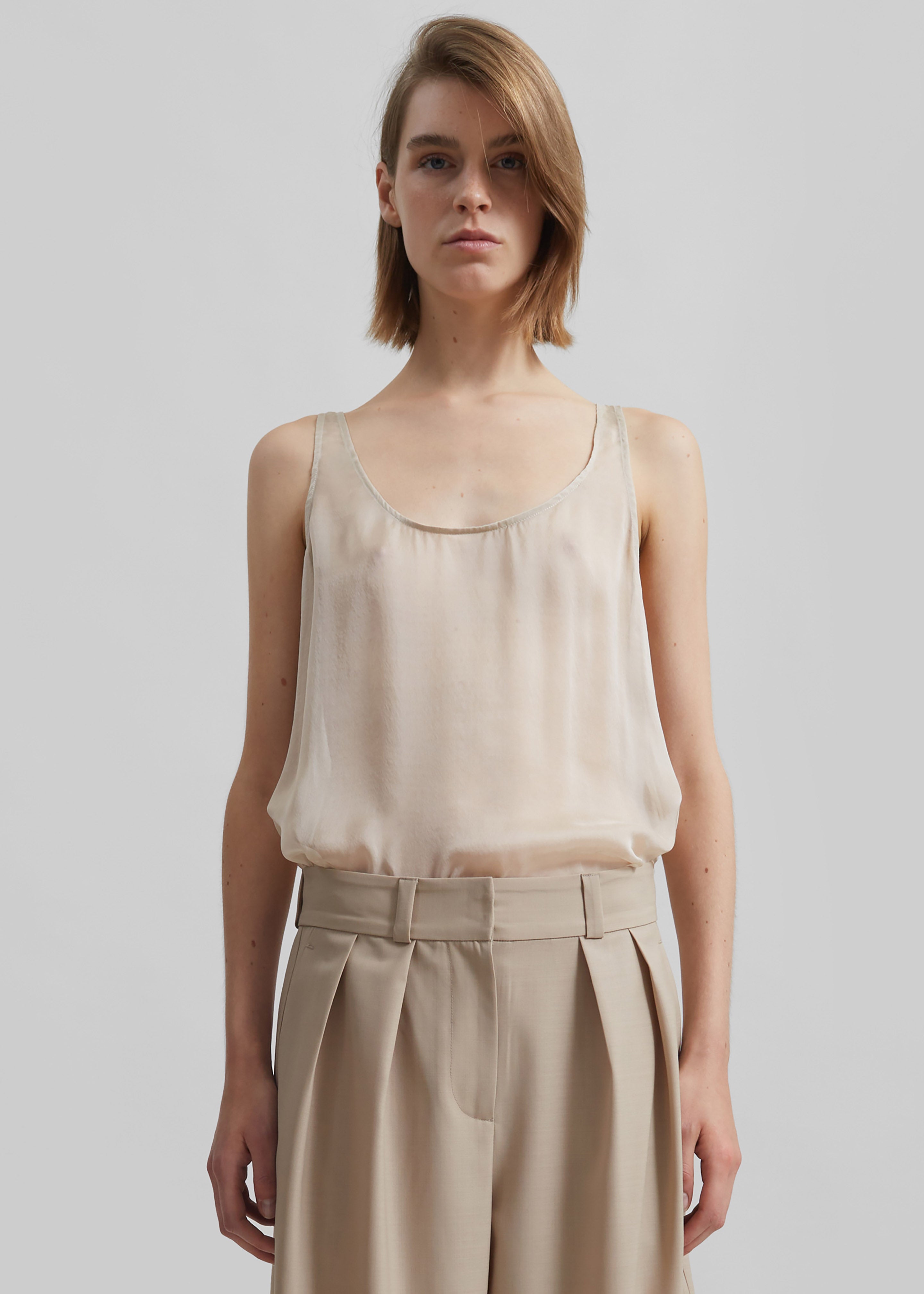 Oria Sheer Silk Chiffon Tank - Beige - 3