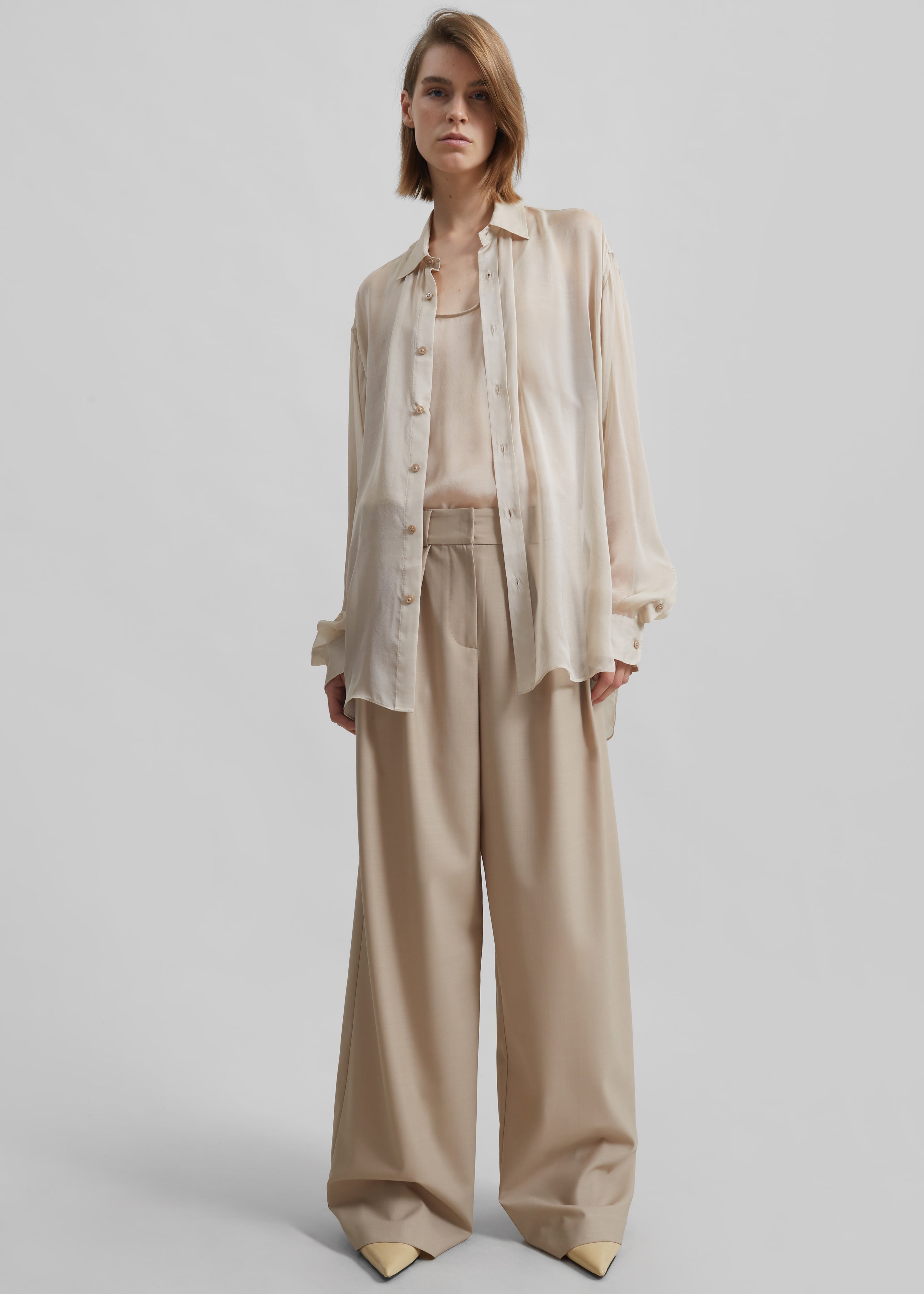Oria Sheer Silk Chiffon Tank - Beige - 2