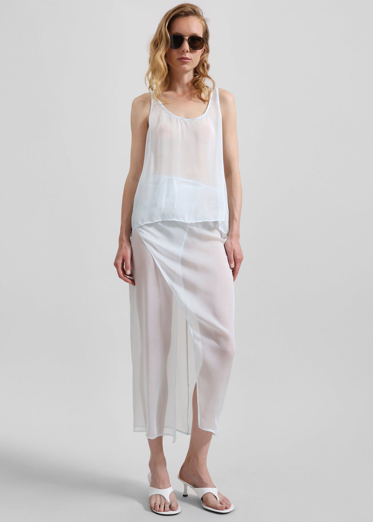 Oria Sheer Silk Chiffon Tank - Pale Blue - 2