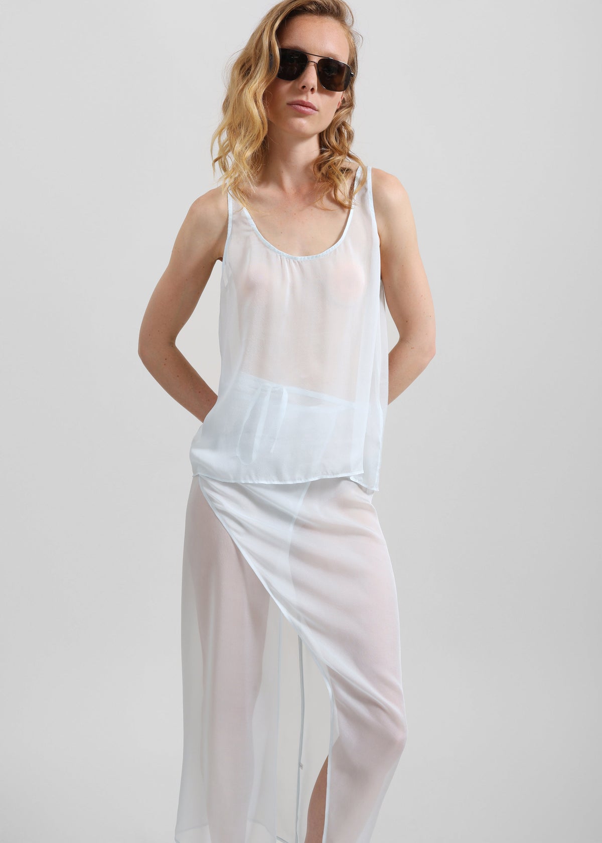 Oria Sheer Silk Chiffon Tank - Pale Blue - 1