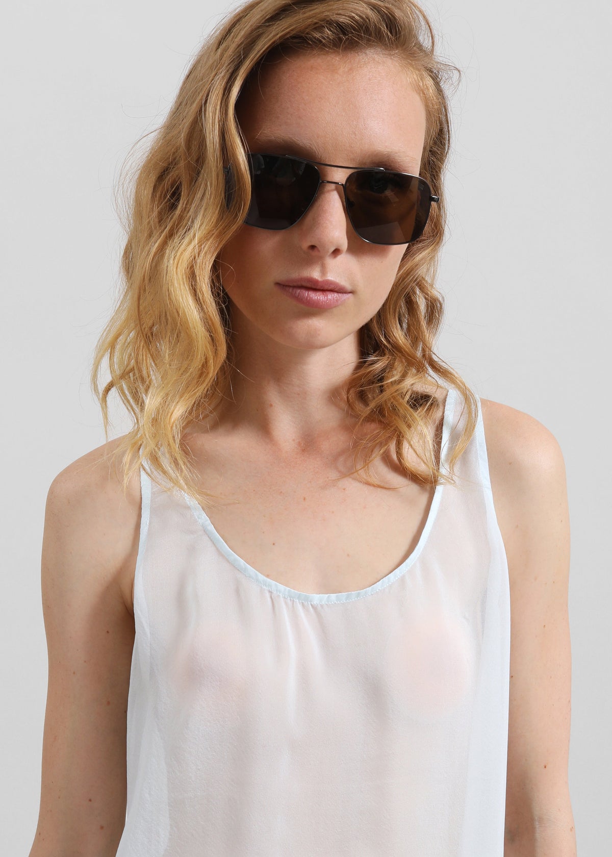 Oria Sheer Silk Chiffon Tank - Pale Blue - 5
