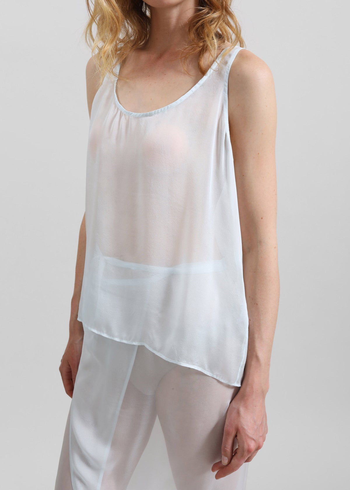 Oria Sheer Silk Chiffon Tank - Pale Blue - 3