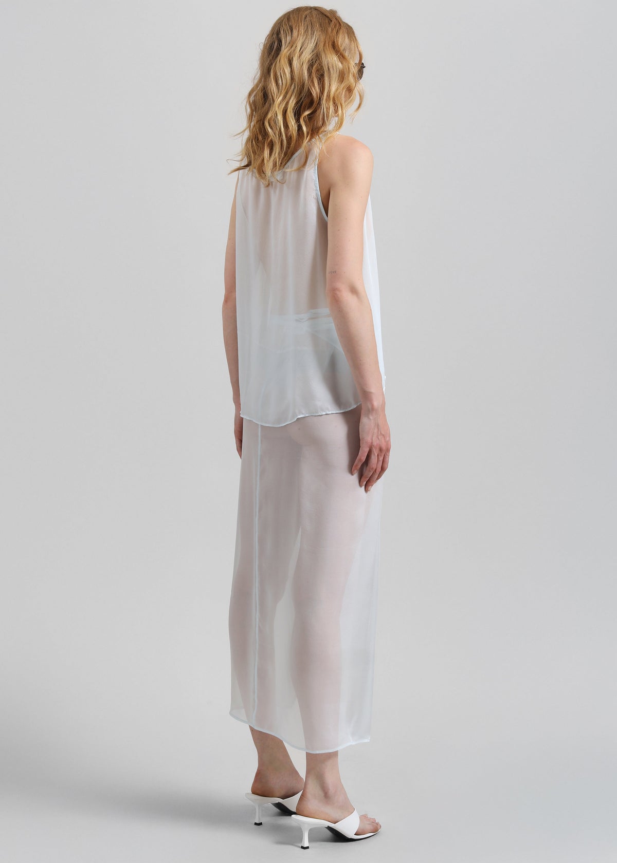 Oria Sheer Silk Chiffon Tank - Pale Blue - 6