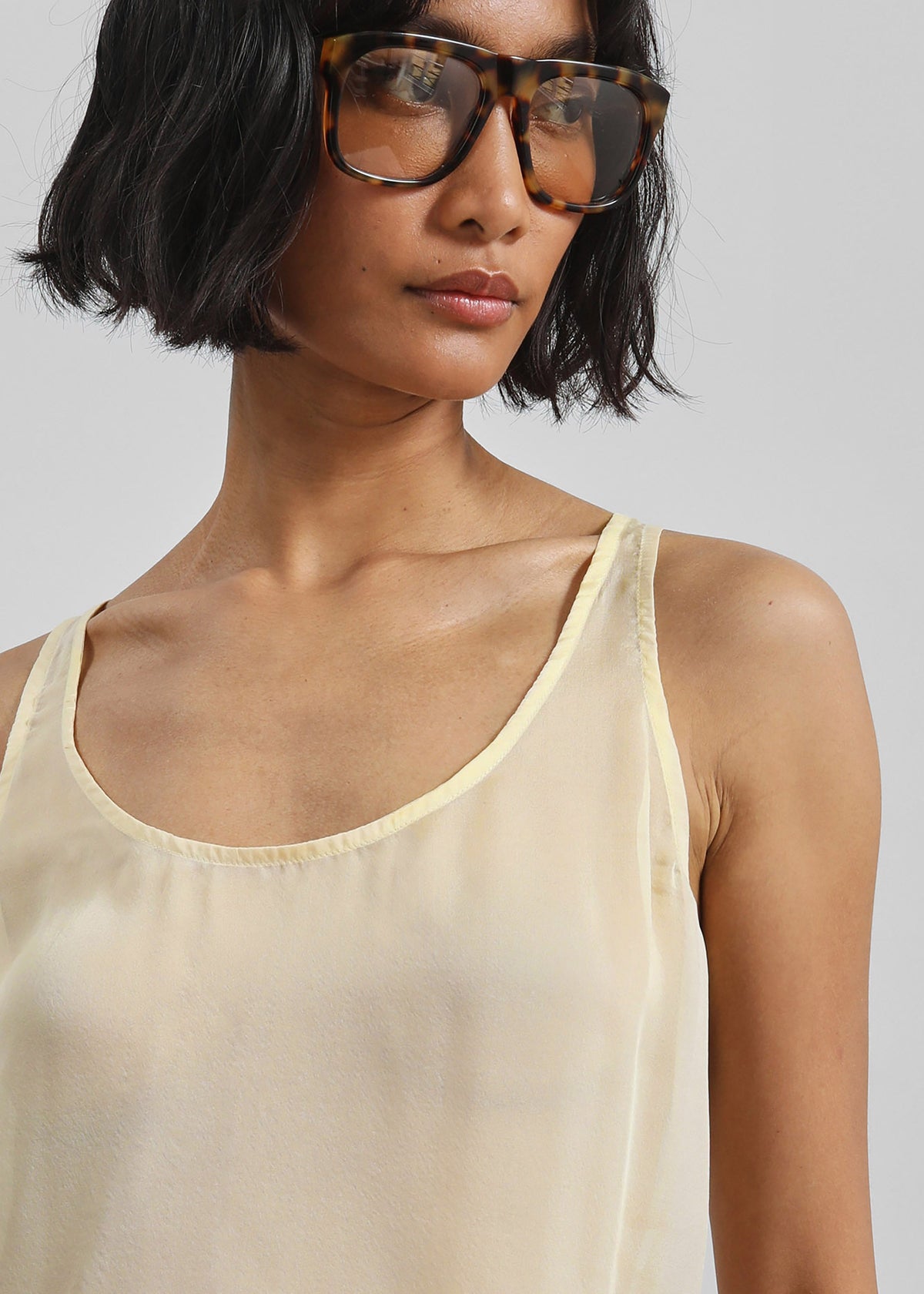 Oria Sheer Silk Chiffon Tank - Pale Yellow - 5