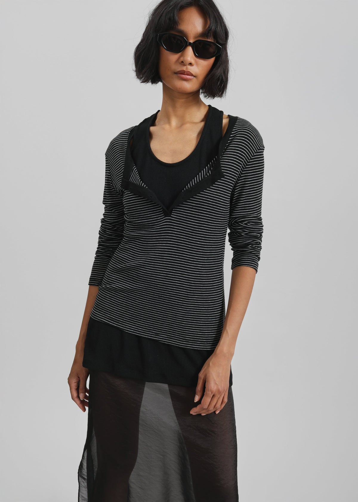 Orlen Fine Knit Top - Black/White Stripe - 6