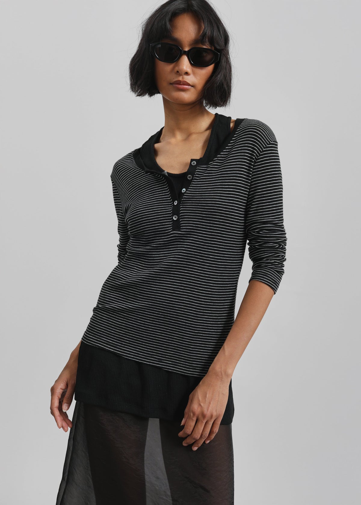 Orlen Fine Knit Top - Black/White Stripe - 1