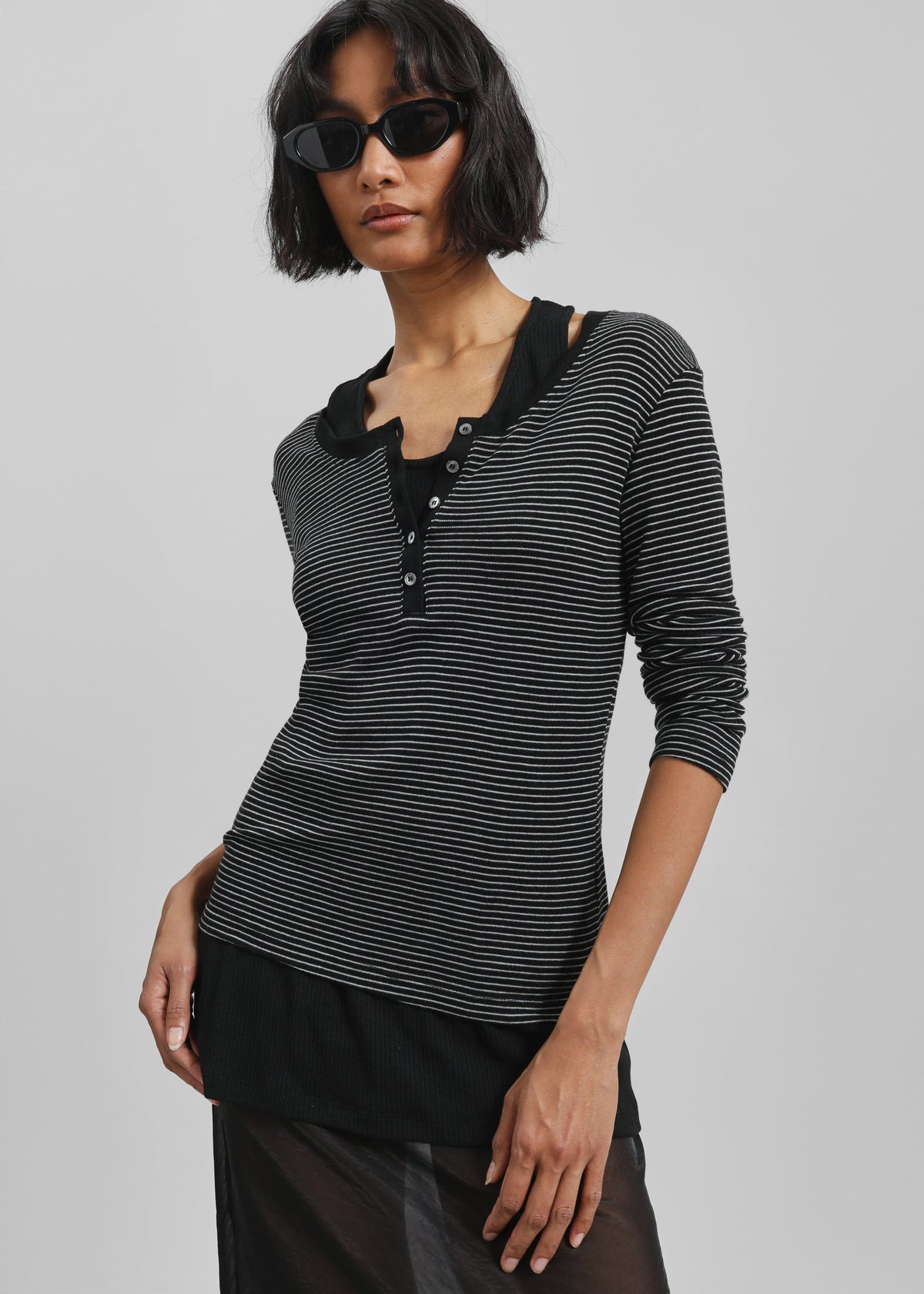 Orlen Fine Knit Top - Black/White Stripe - 4