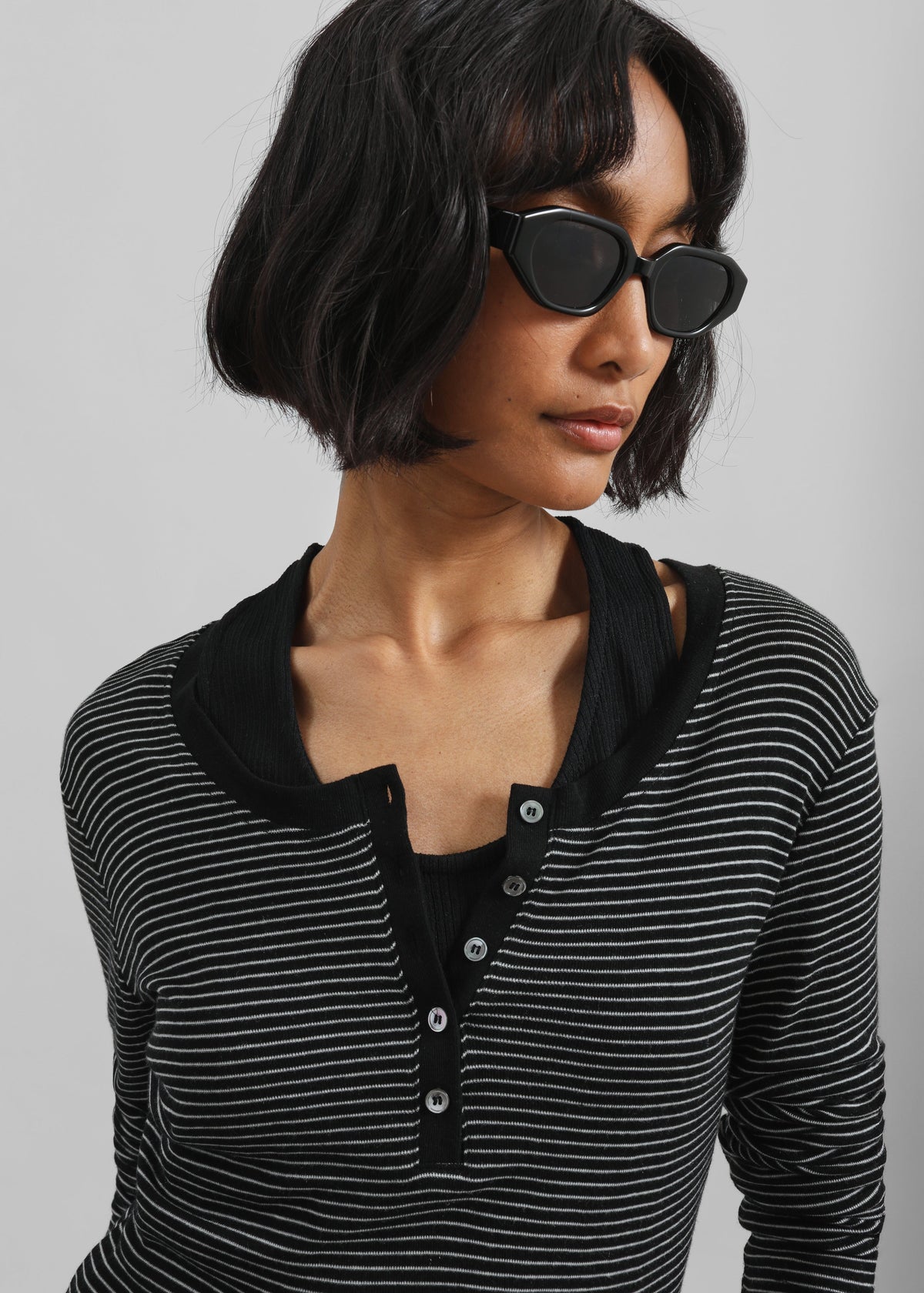 Orlen Fine Knit Top - Black/White Stripe - 2