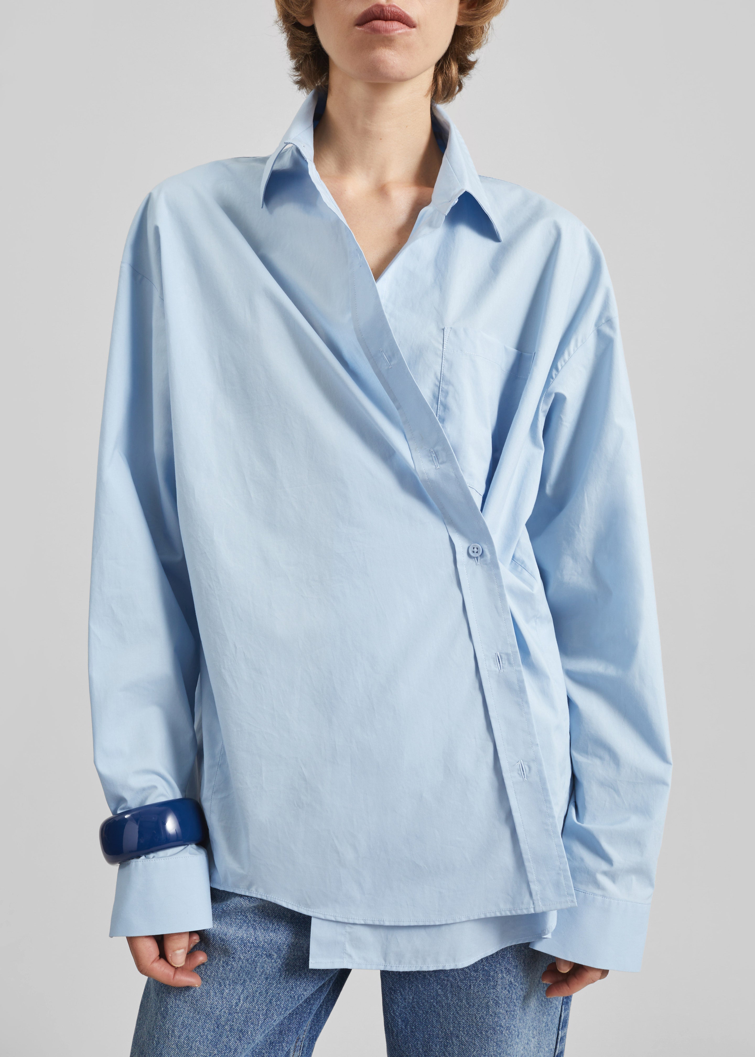 Ornella Side Button-Up Shirt - Light Blue - 4