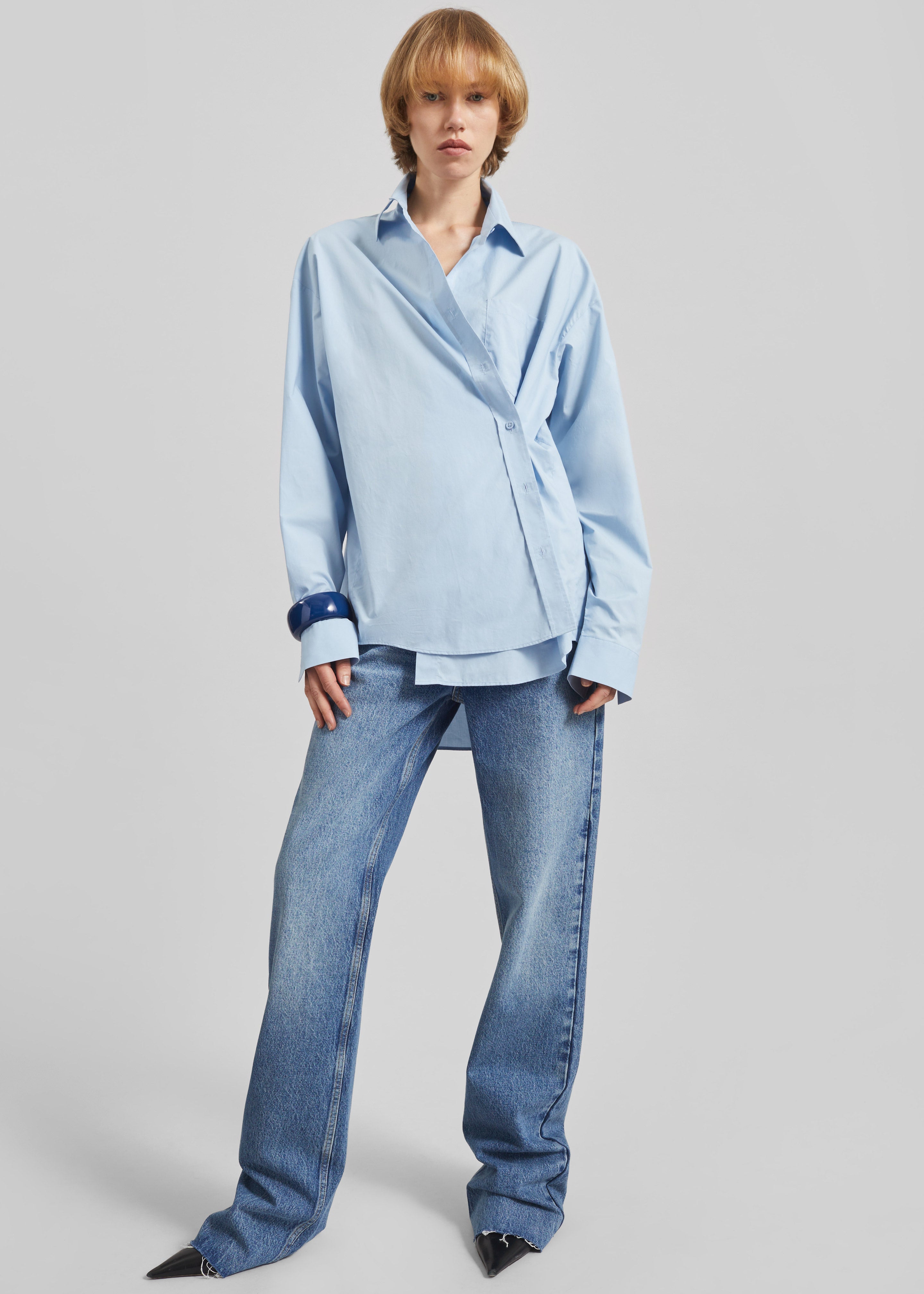 Ornella Side Button-Up Shirt - Light Blue - 3
