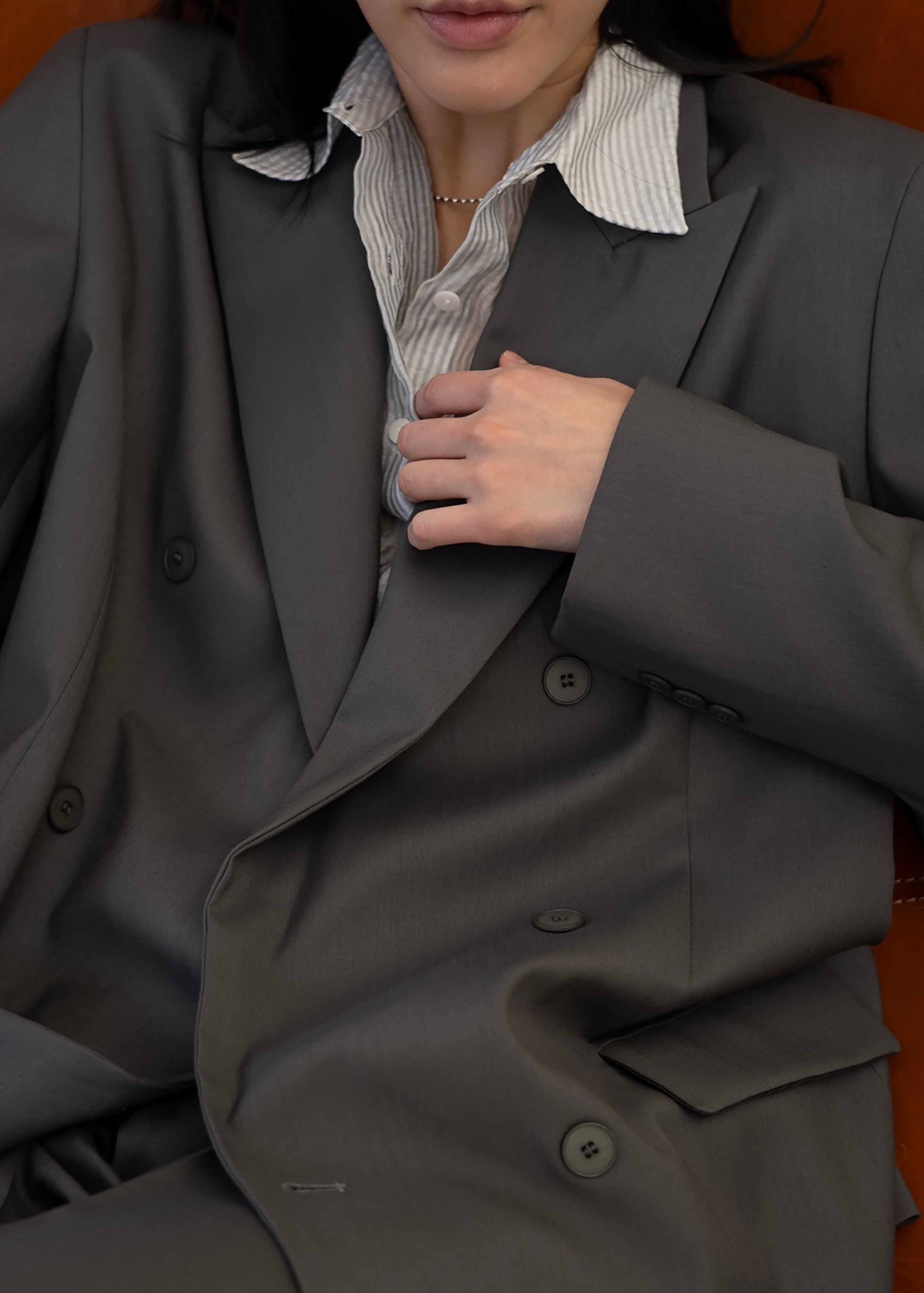 Orsay Boxy Double Breasted Blazer - Dark Grey - 5