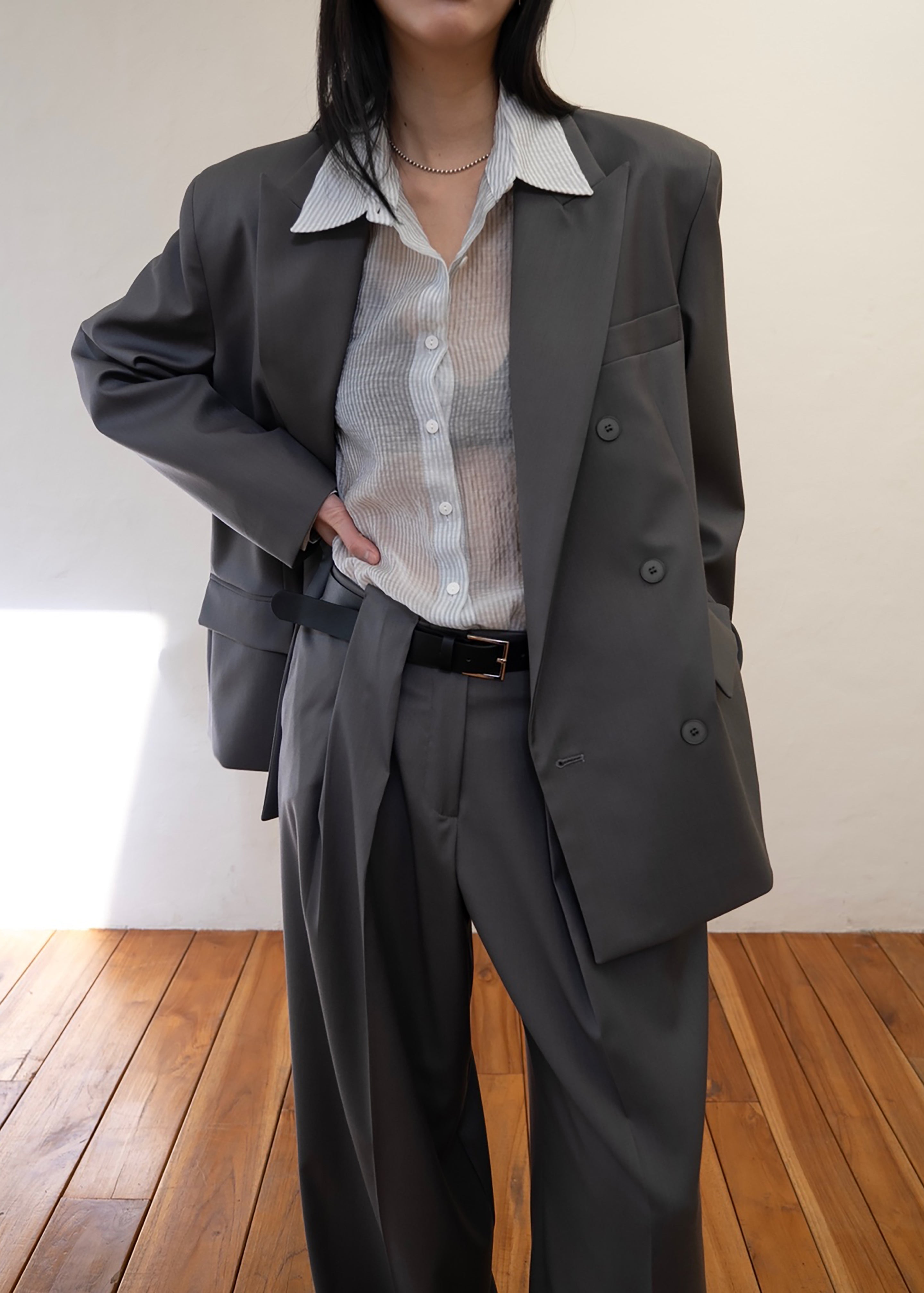 Orsay Boxy Double Breasted Blazer - Dark Grey - 7