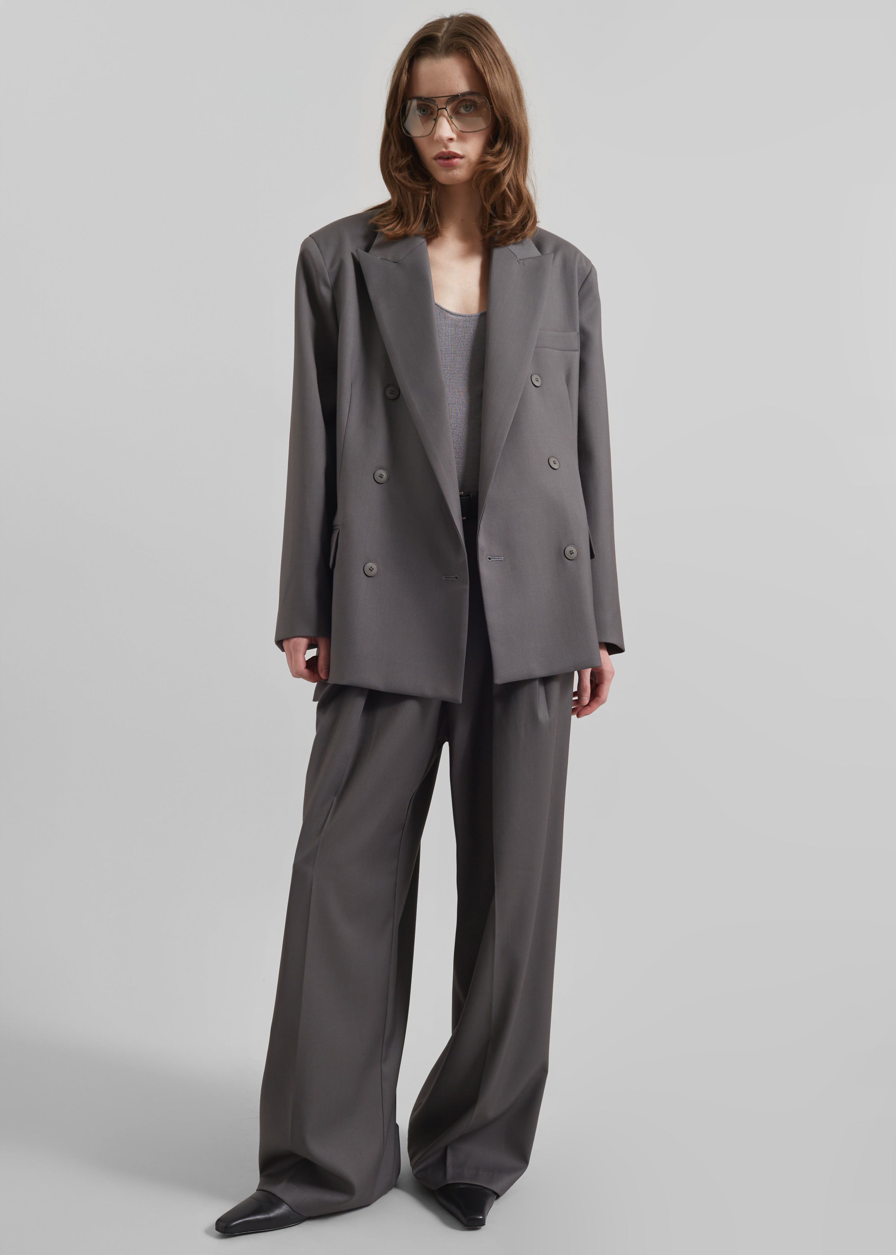 Orsay Boxy Double Breasted Blazer - Dark Grey - 3