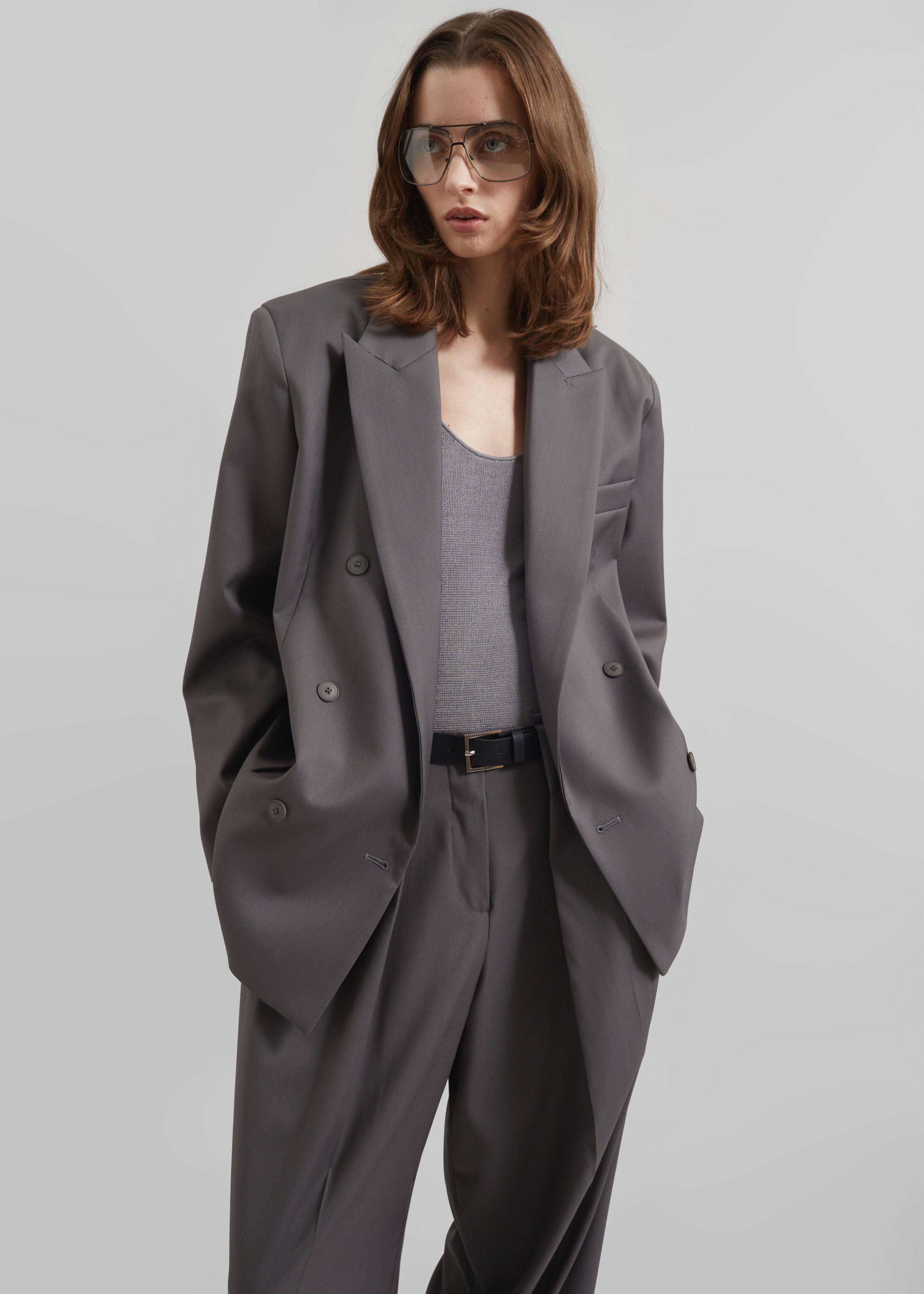 Orsay Boxy Double Breasted Blazer - Dark Grey - 2