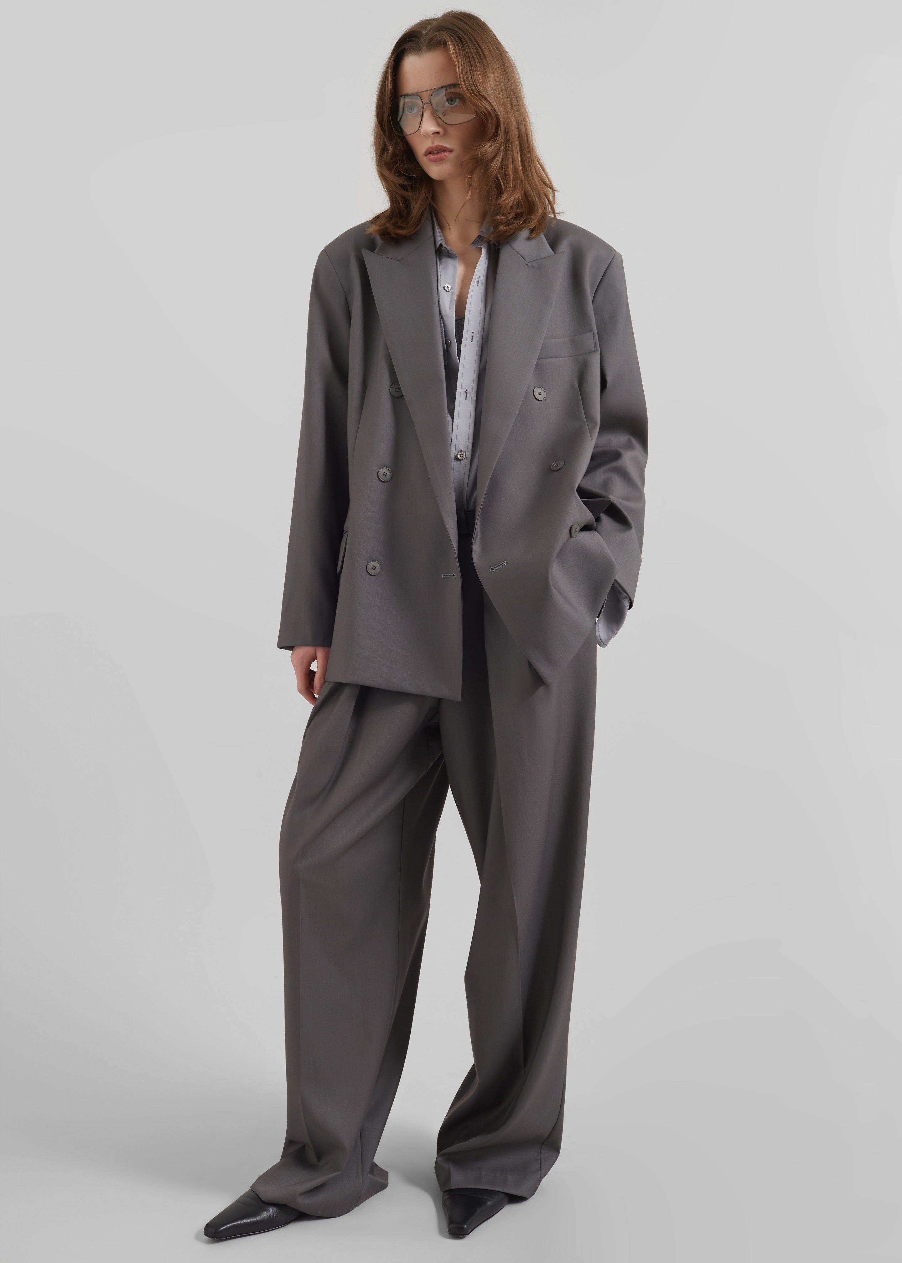 Orsay Boxy Double Breasted Blazer - Dark Grey - 1