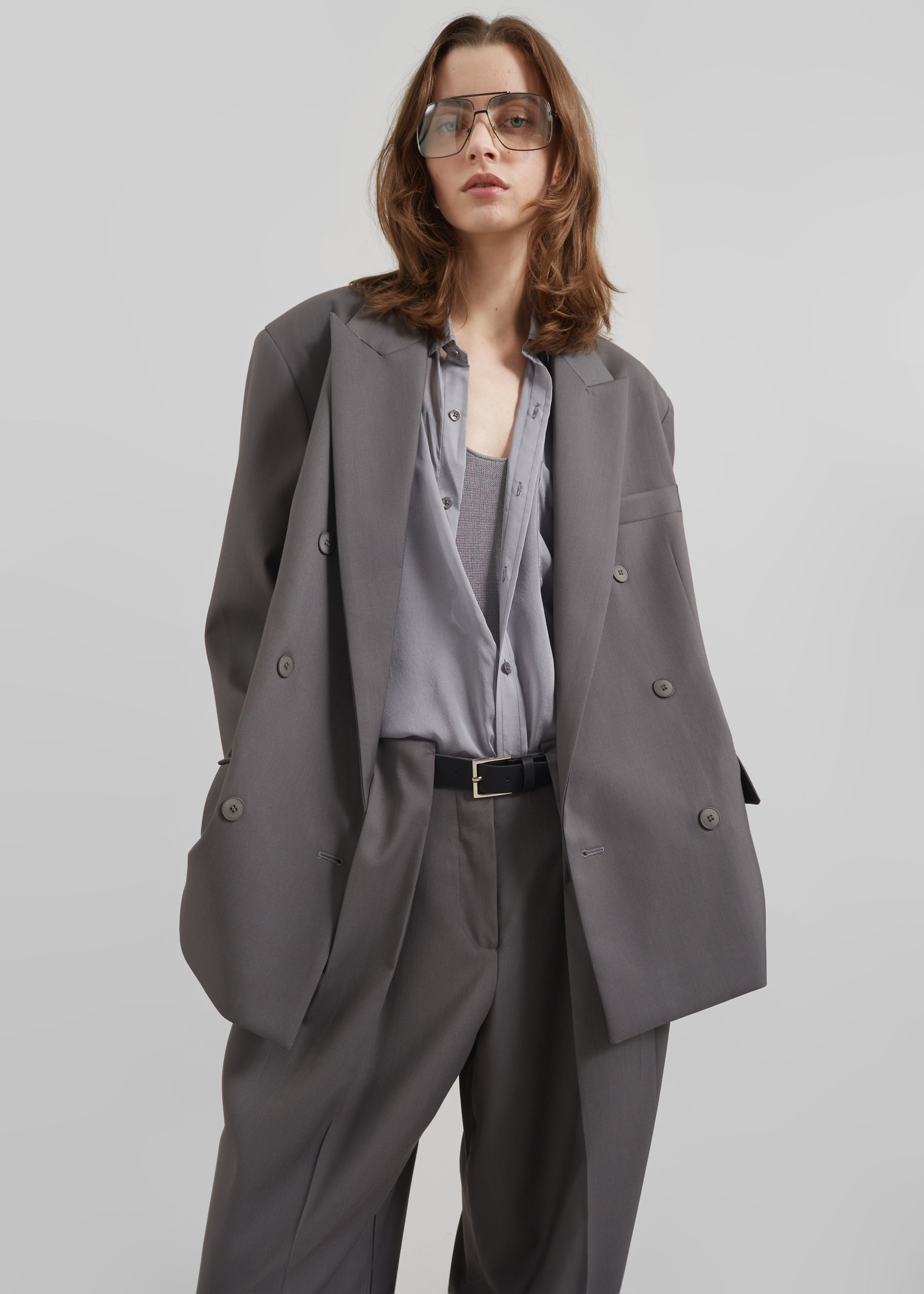 Orsay Boxy Double Breasted Blazer - Dark Grey - 4