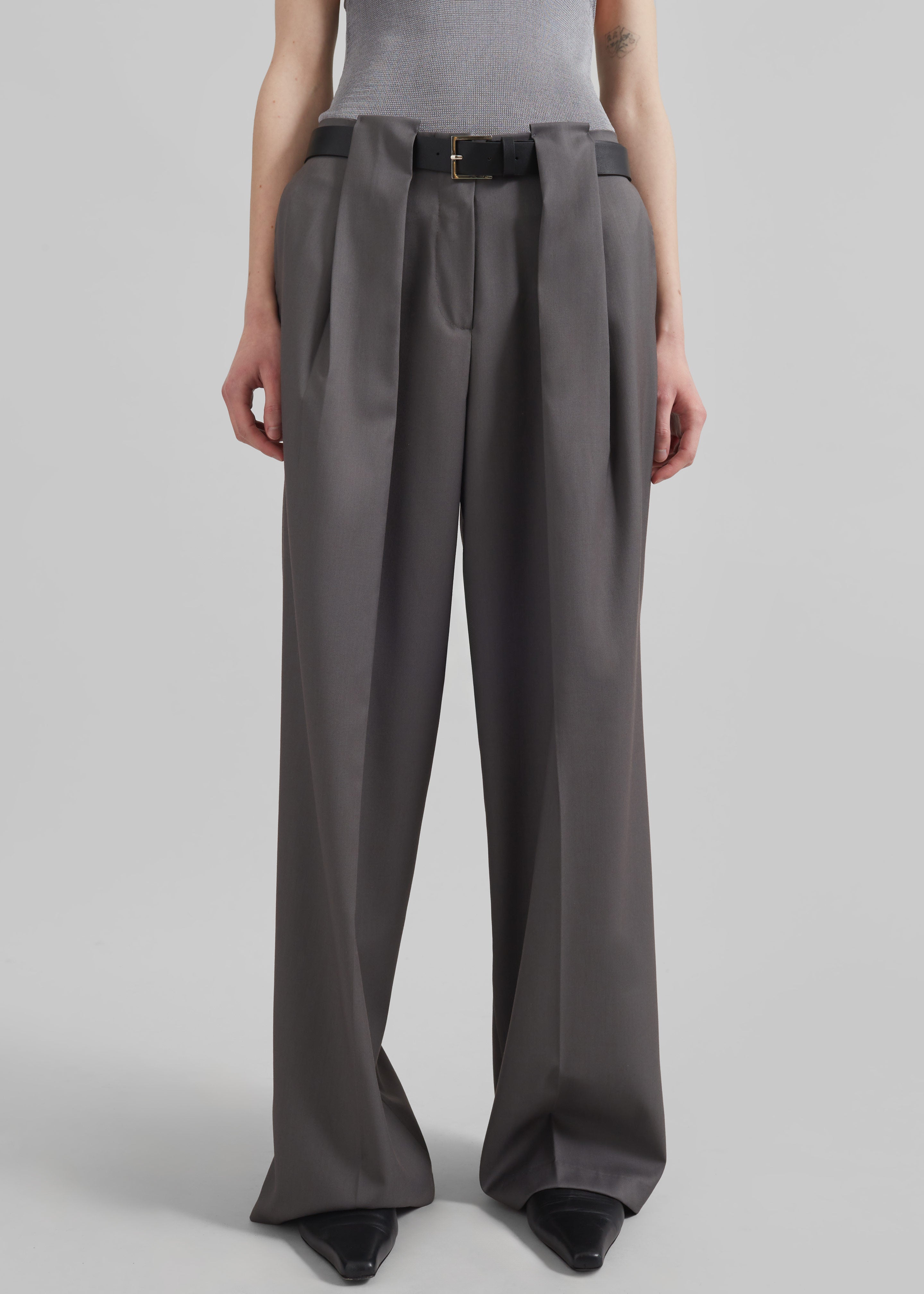 Orsay Pleated Trousers - Dark Grey - 4