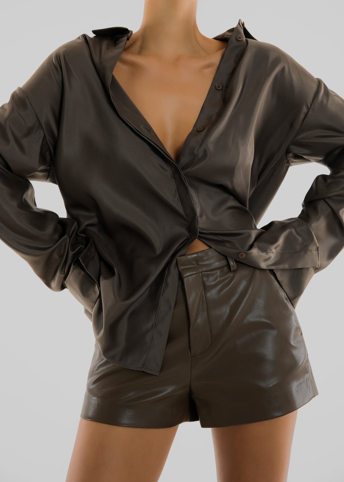 Oskel Satin Shirt - Brown - 4