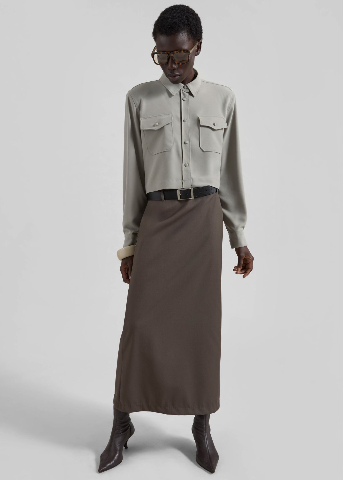 Palmela Belted Pencil Skirt - Dark Taupe - 6