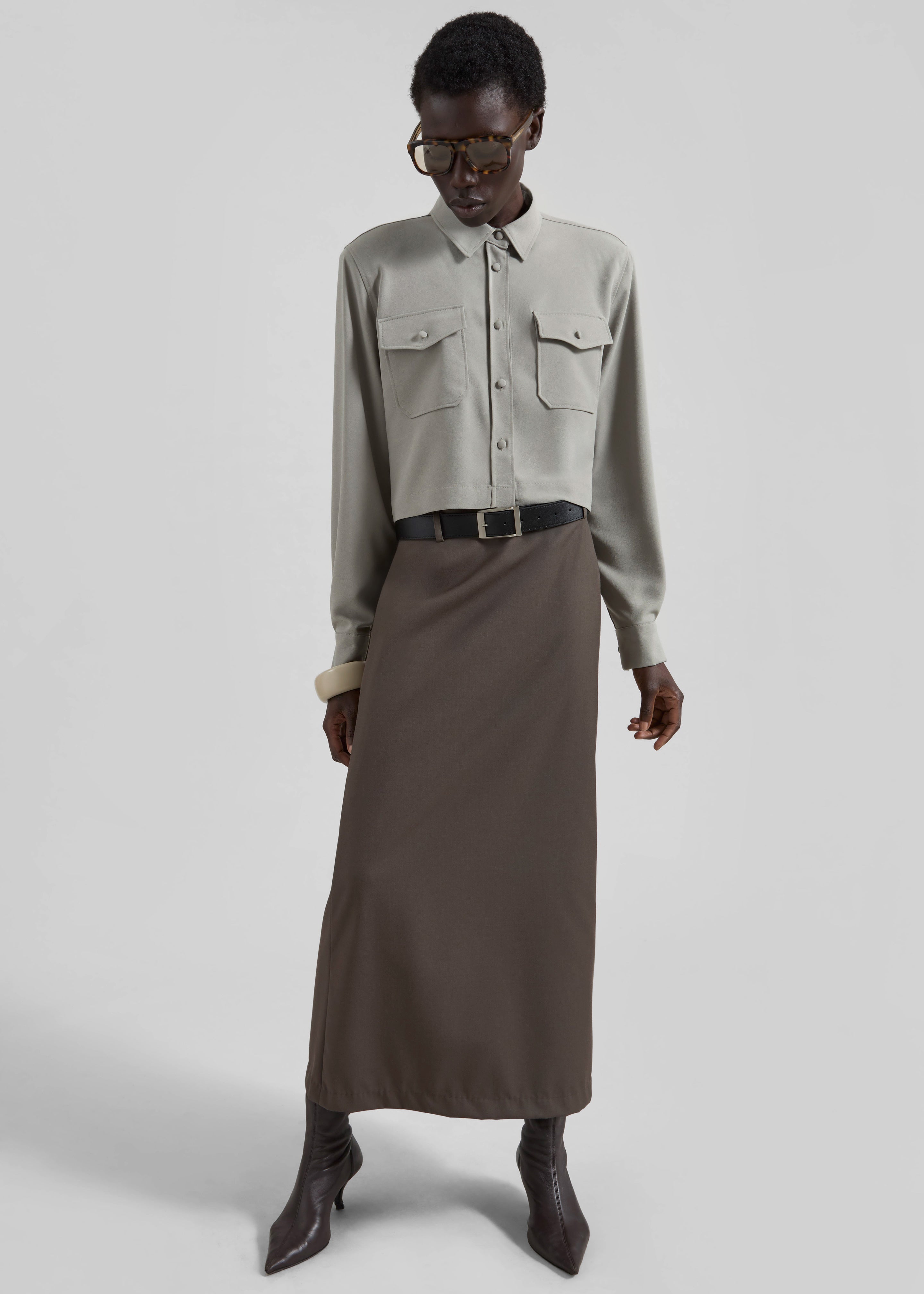 Palmela Belted Pencil Skirt - Dark Taupe - 6