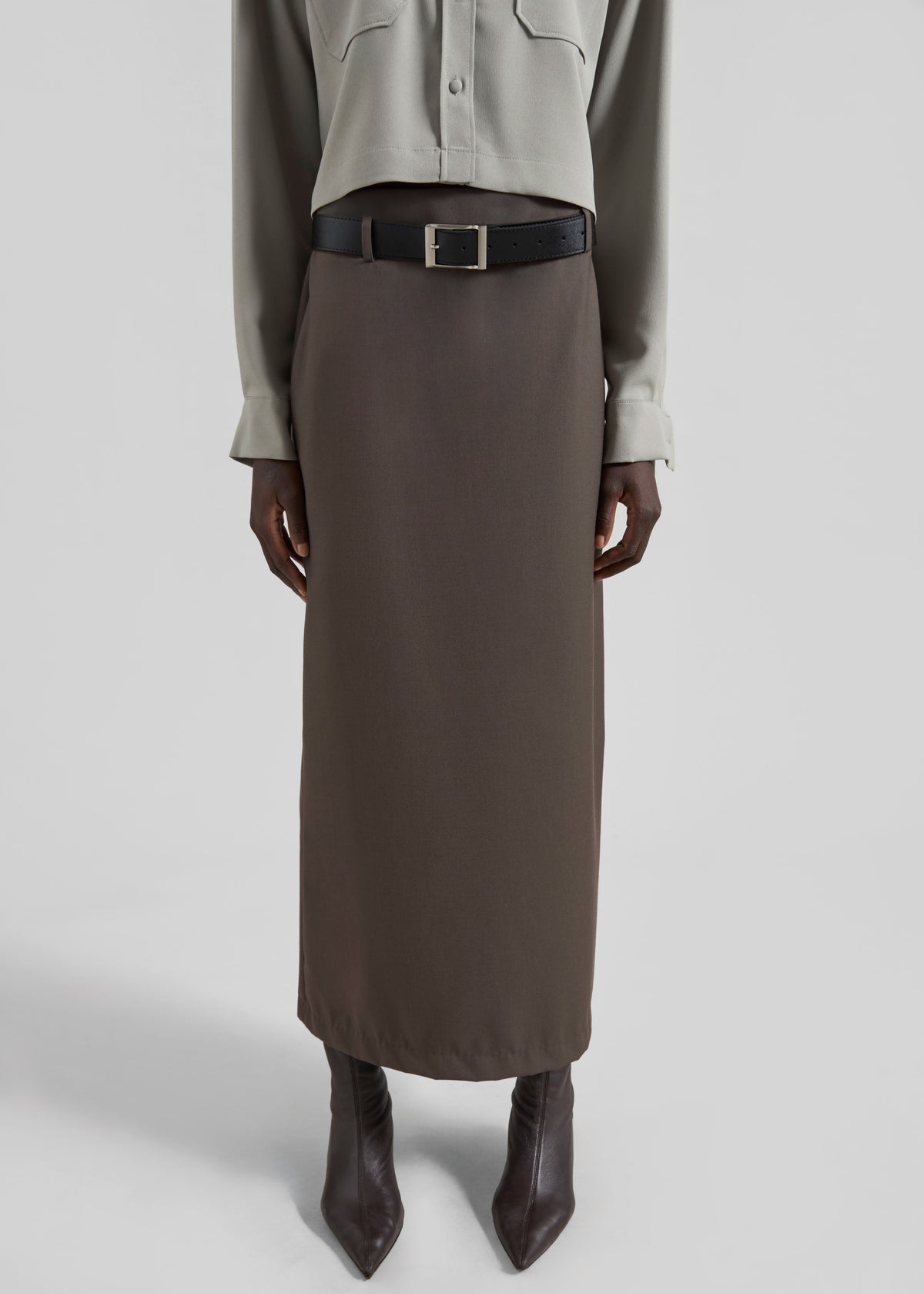Palmela Belted Pencil Skirt - Dark Taupe - 3