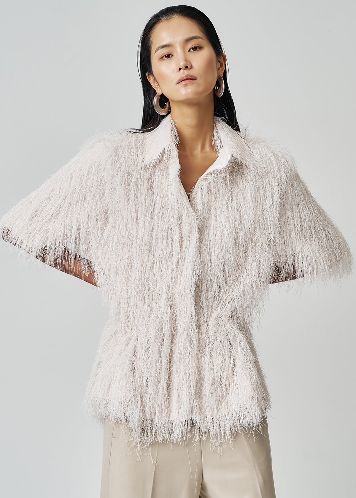 Paolina Fringed Shirt - White - 8